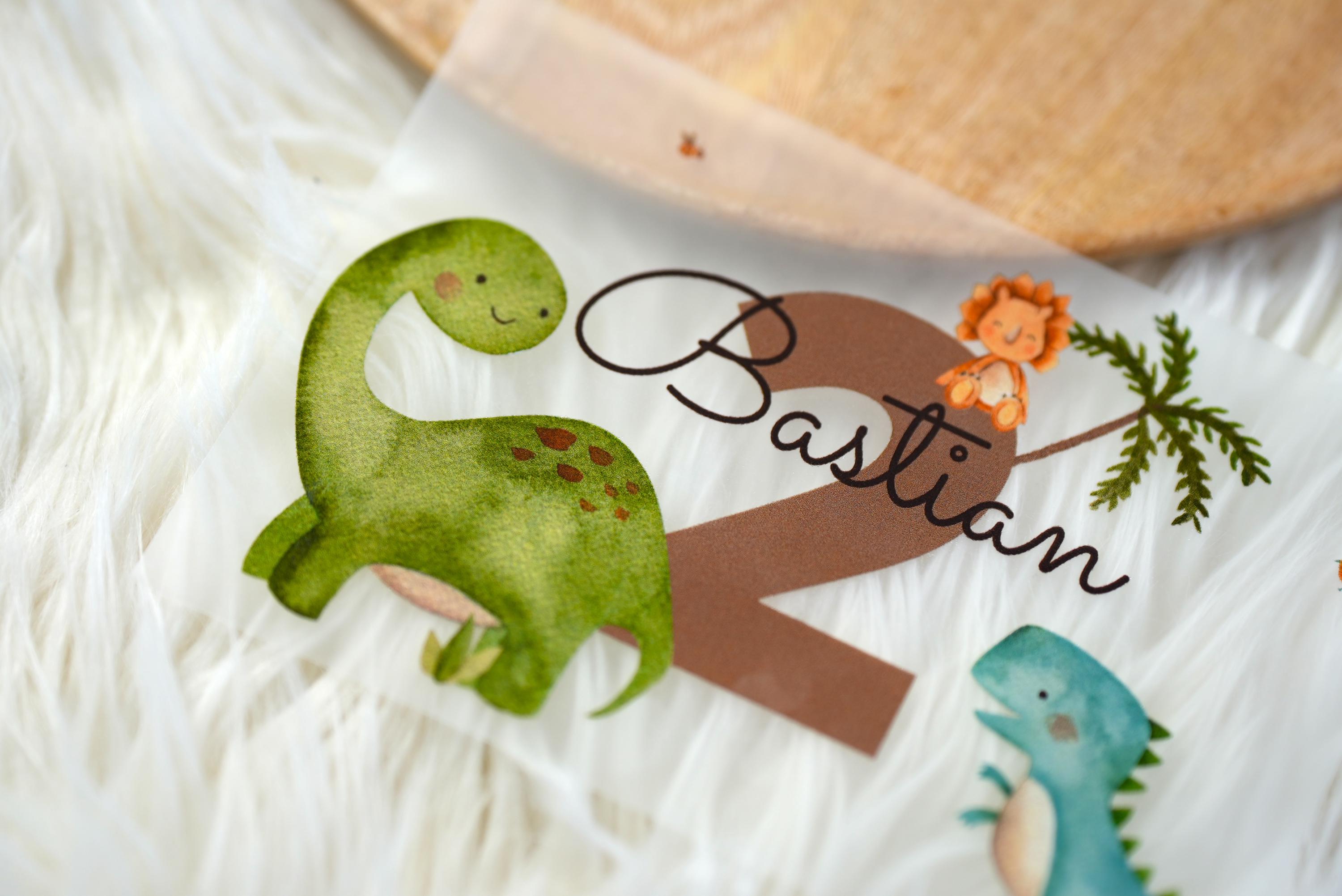 Bügelbild Dino personalisiert mit Name – 1. Geburtstag Shirt n & – pastellfarbenes Dinosaurier Motiv – DIY Aufbügler A5 A4 – Appliques & Patches
