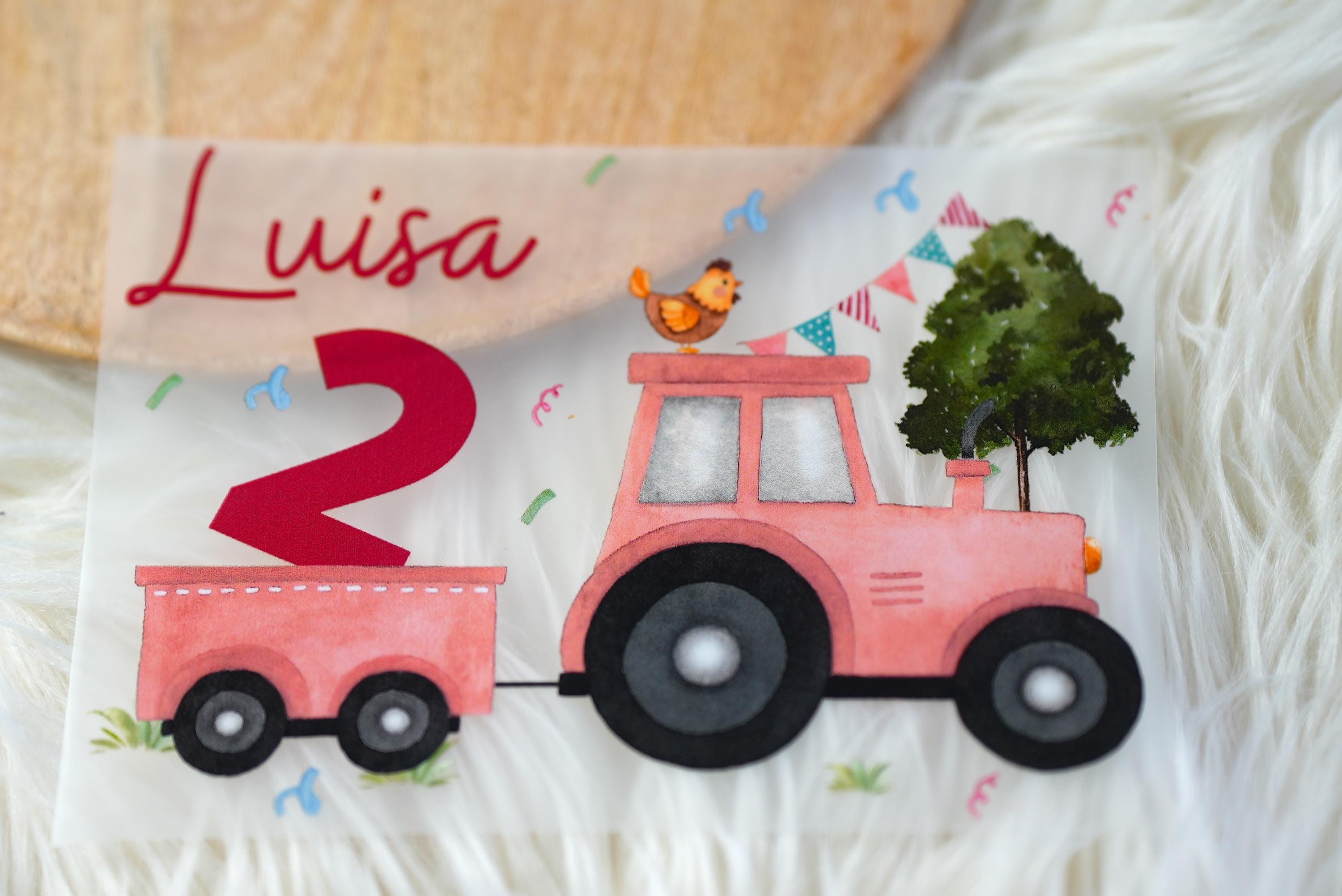 Bügelbild rosa Traktor für – personalisiert mit Name & Alter – Geburtstagsshirt Bauernhof – Aufbügler DIY A5 A4 – Appliques & Patches