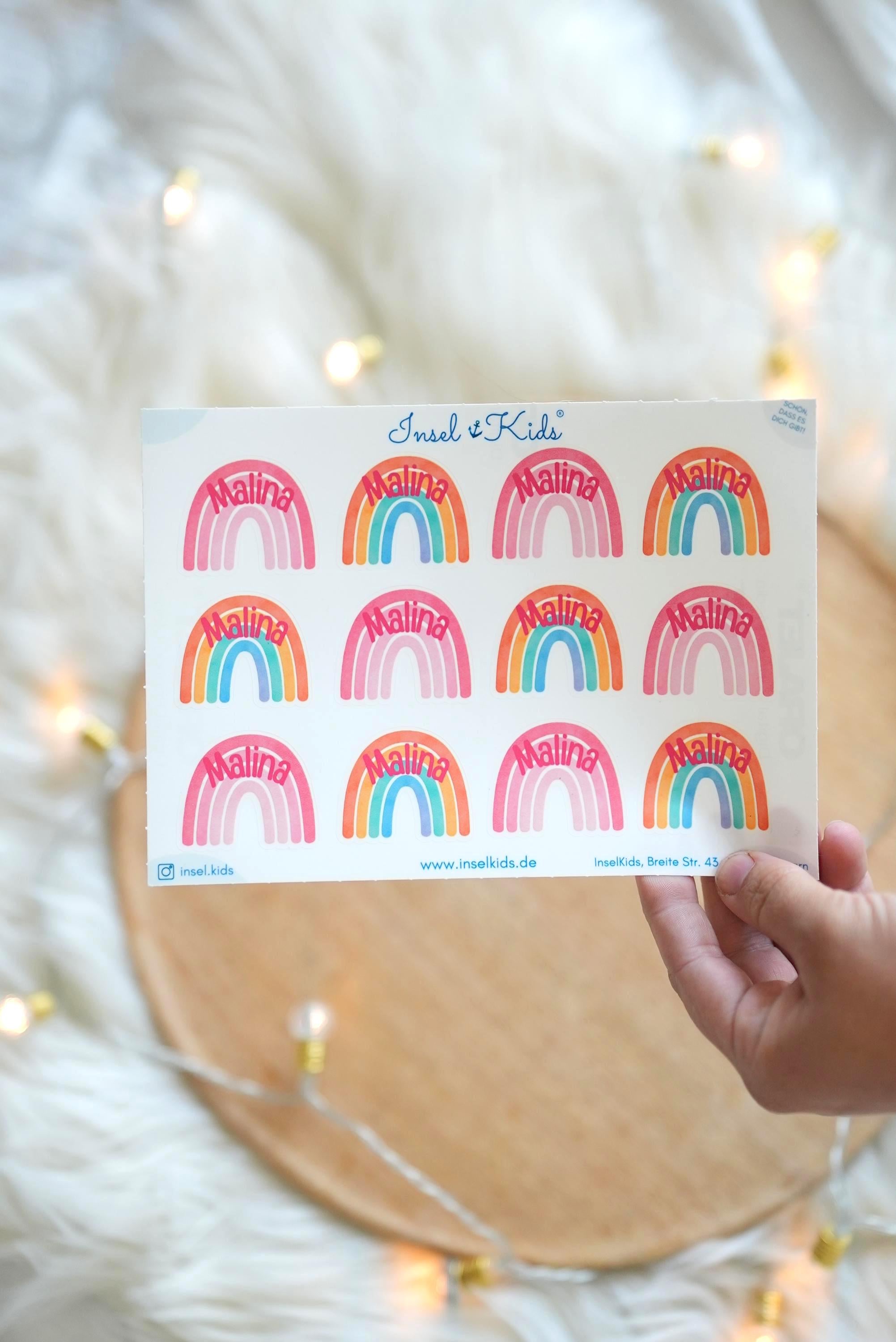 Namensaufkleber Regenbogen – personalisiert & wasserfest – Sticker für Brotdose und Trinkflasche – Einschulung 2025 – Stickers