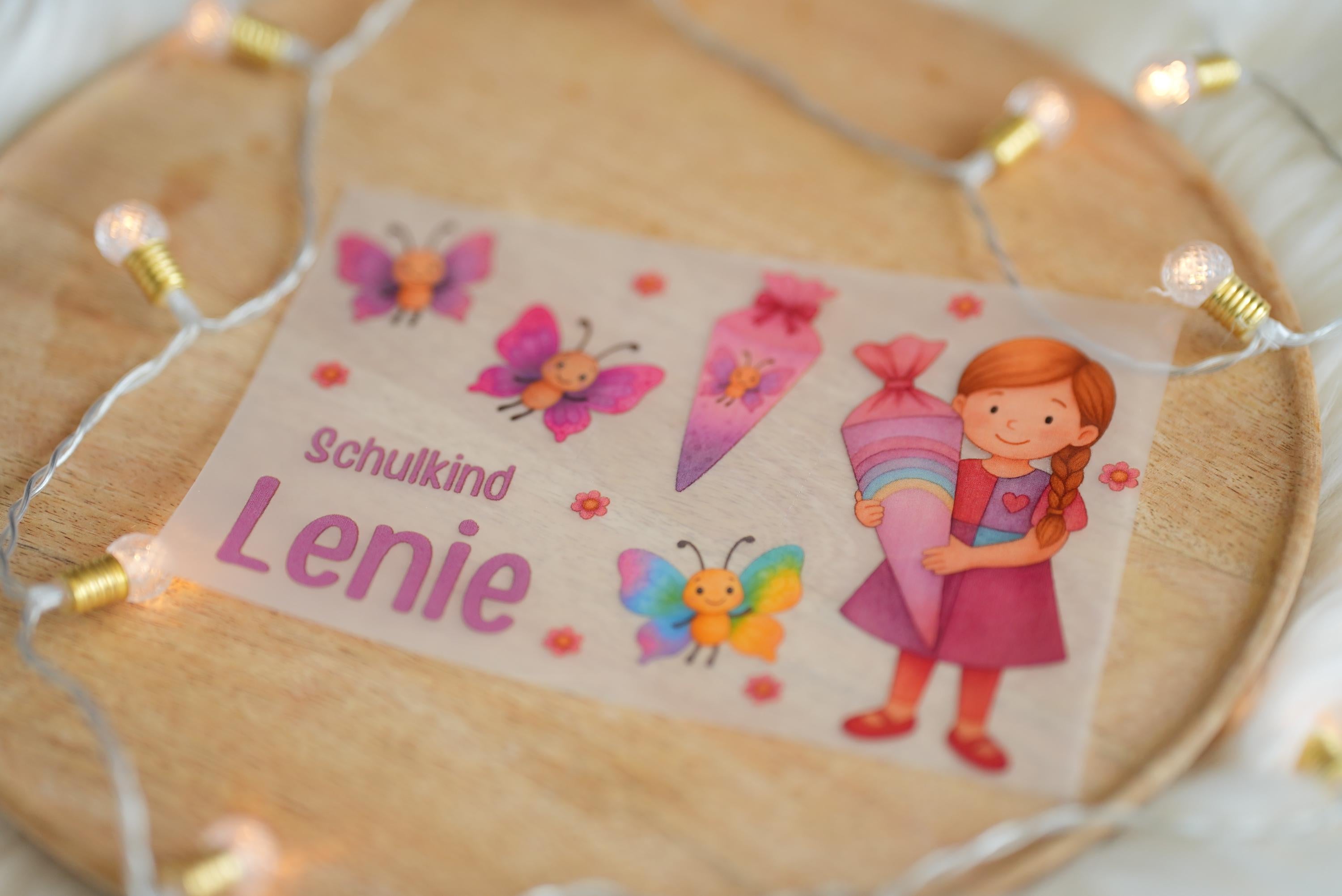 Bügelbild Einschulung – personalisiert mit Name – rosa Schultüte – DIY Shirt oder Tüte – Schul – A5 A4 – Schmetterling – Appliques & Patches