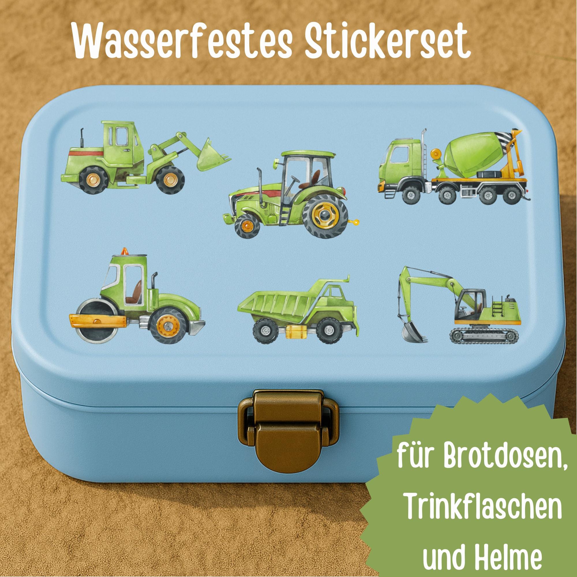 Sticker-Set Bagger & Traktor – wasserfest und spülmaschinenfest – für Brotdose, Flasche und Kita – Baustellenfahrzeuge – Stickers