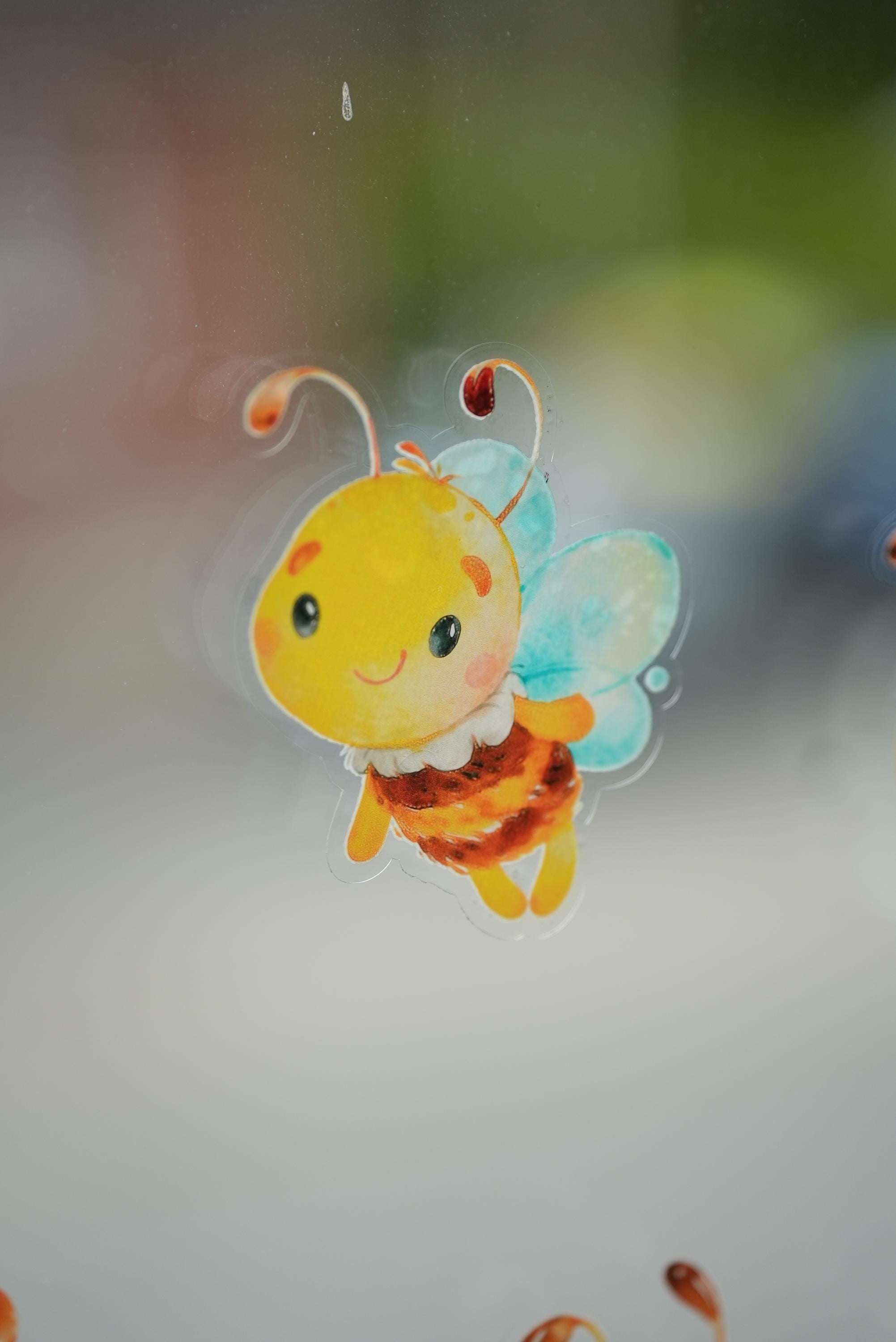 Fensterbild Bienen für zimmer – wiederverwendbar & statisch haftend – fröhliche Frühlingsdeko ohne Kleber –
