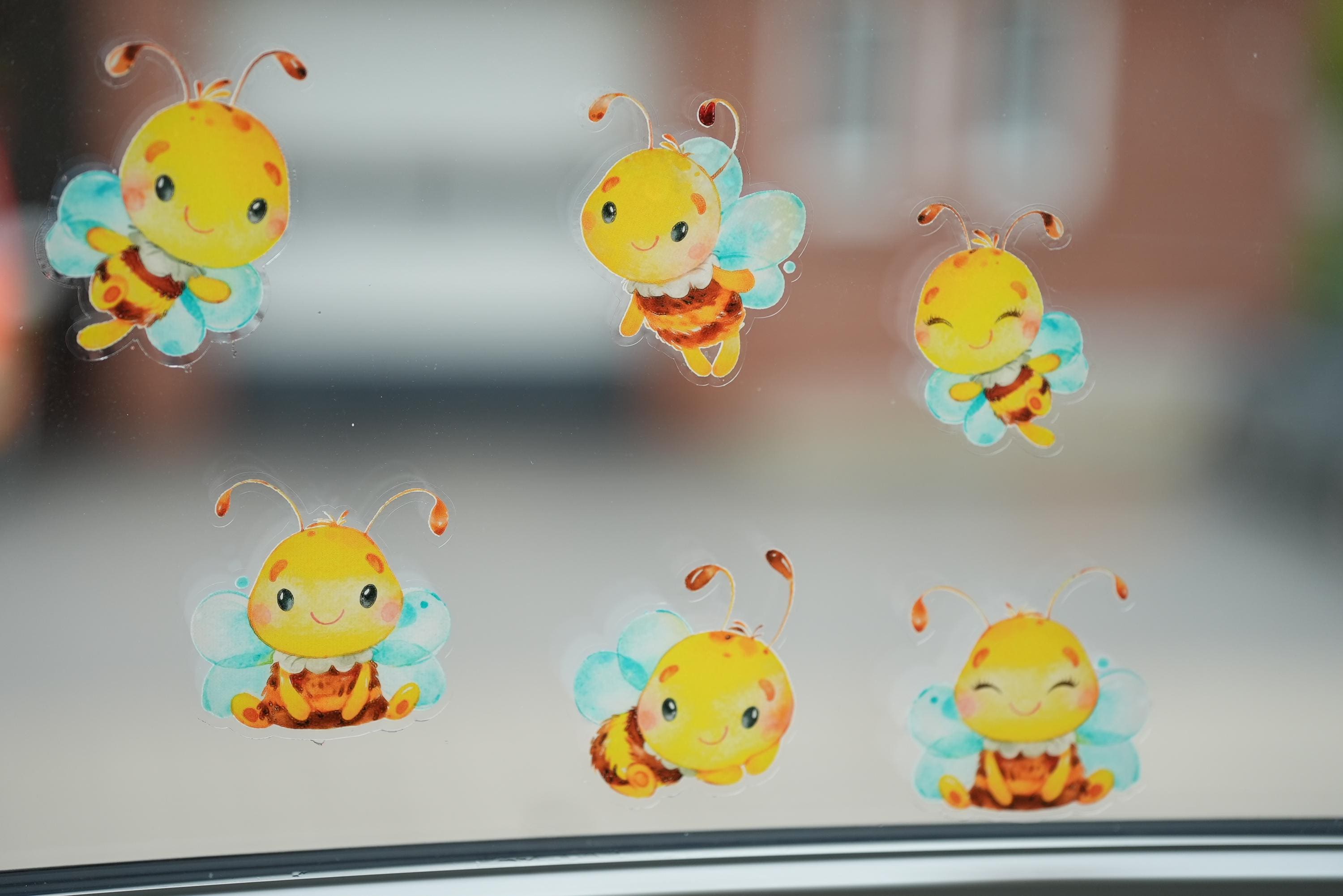 Fensterbild Bienen zimmer wiederverwendbar – Frühling Fensterdeko für – statisch haftend ohne Kleber – Bienen Aufkleber –