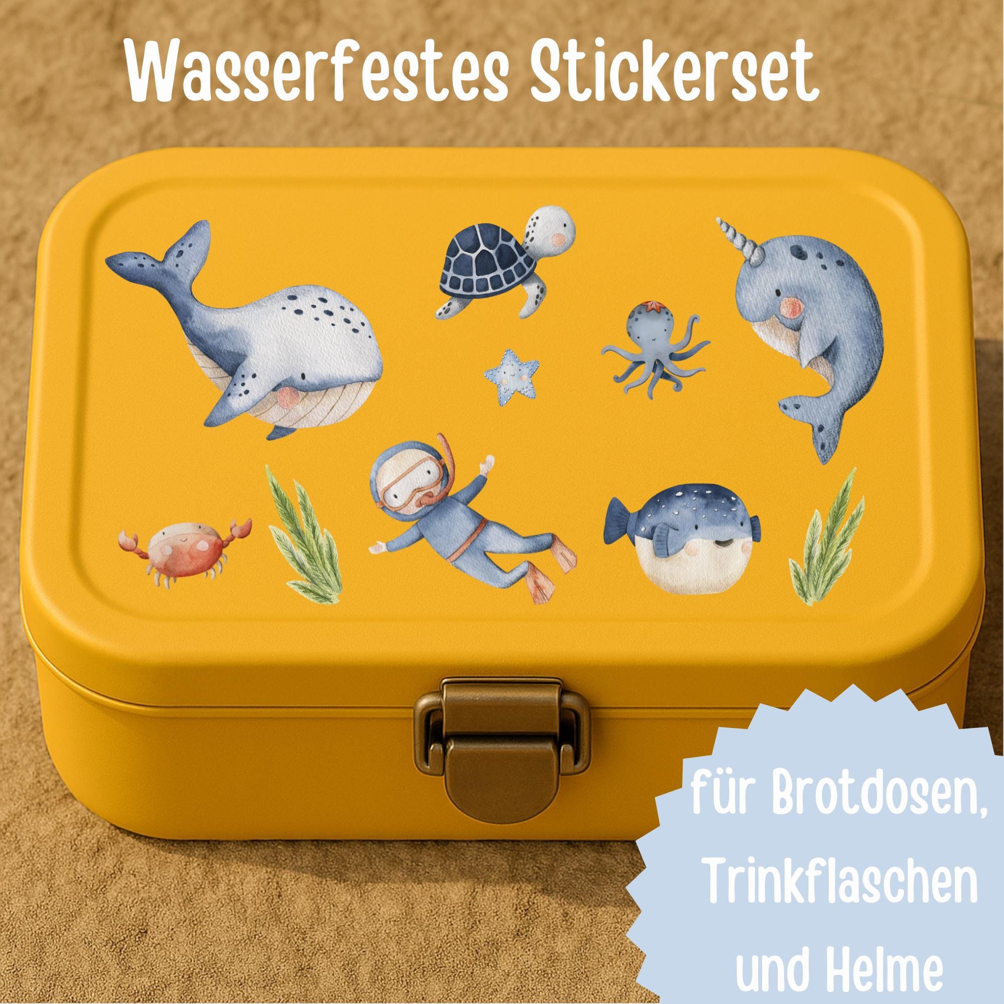 Sticker Wal & Meerestiere – wasserfest und spülmaschinenfest – für Flasche, Brotdose und Helm – Stickers
