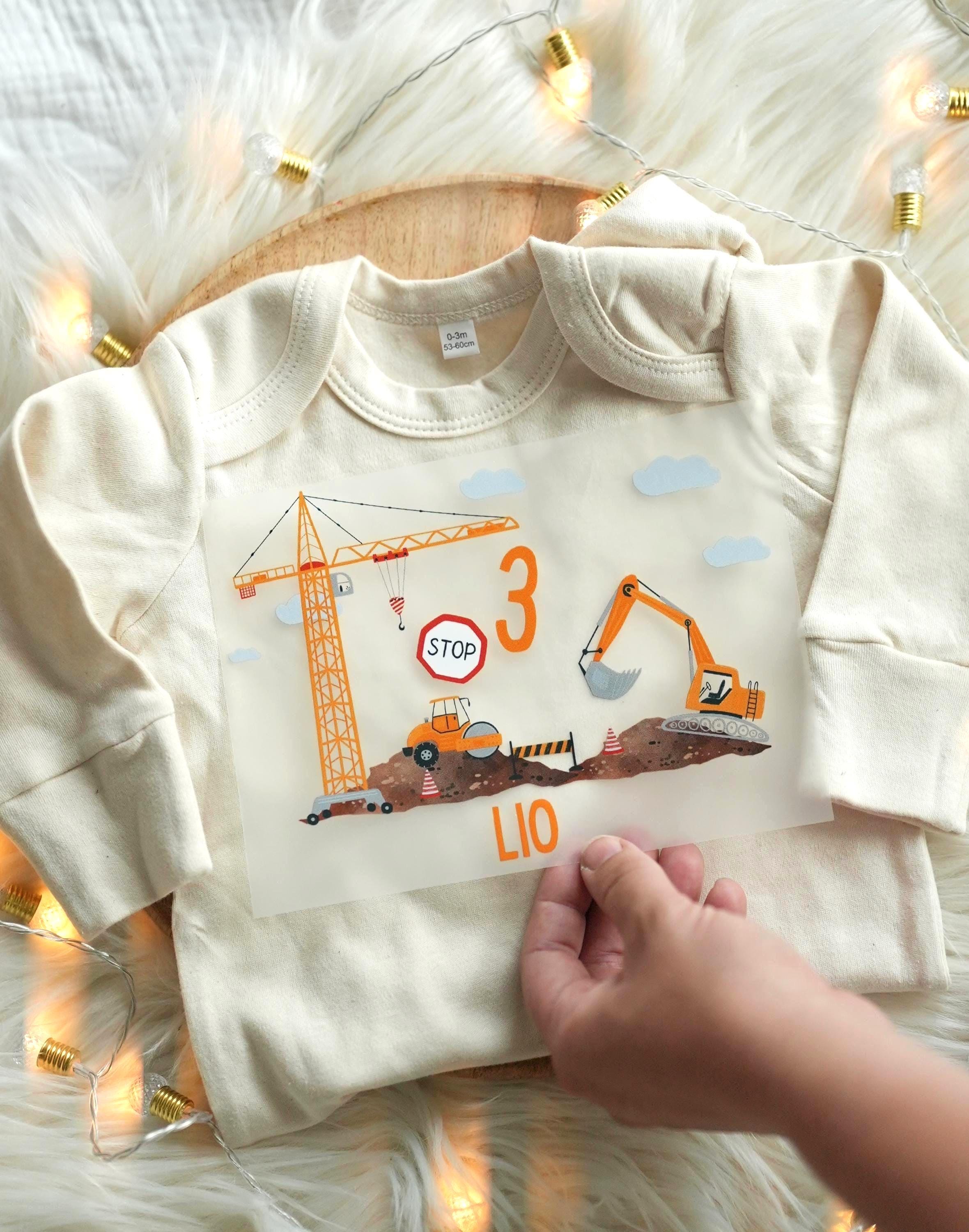 Bügelbild Kran – personalisiert mit Name & Alter – Aufbügler für Geburtstagsshirt – Baustelle Motiv A4/A5 – Appliques & Patches