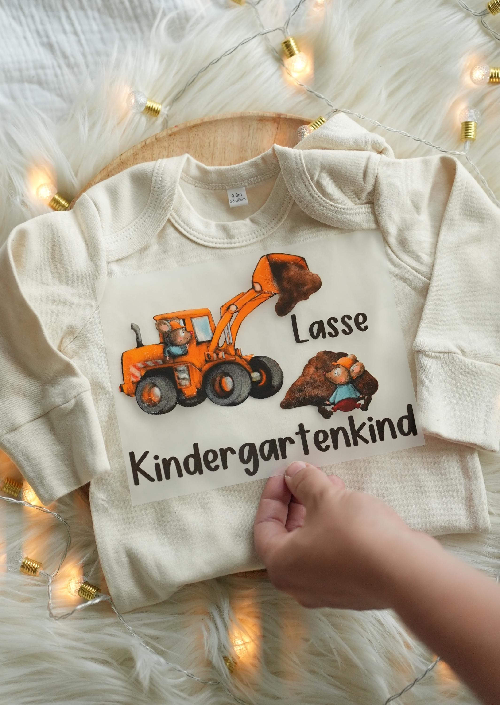 Bügelbild Bagger Kita-Start – personalisiert mit Name – garten Aufbügler – Baustelle – für Shirts und Beutel – n & – Appliques & Patches