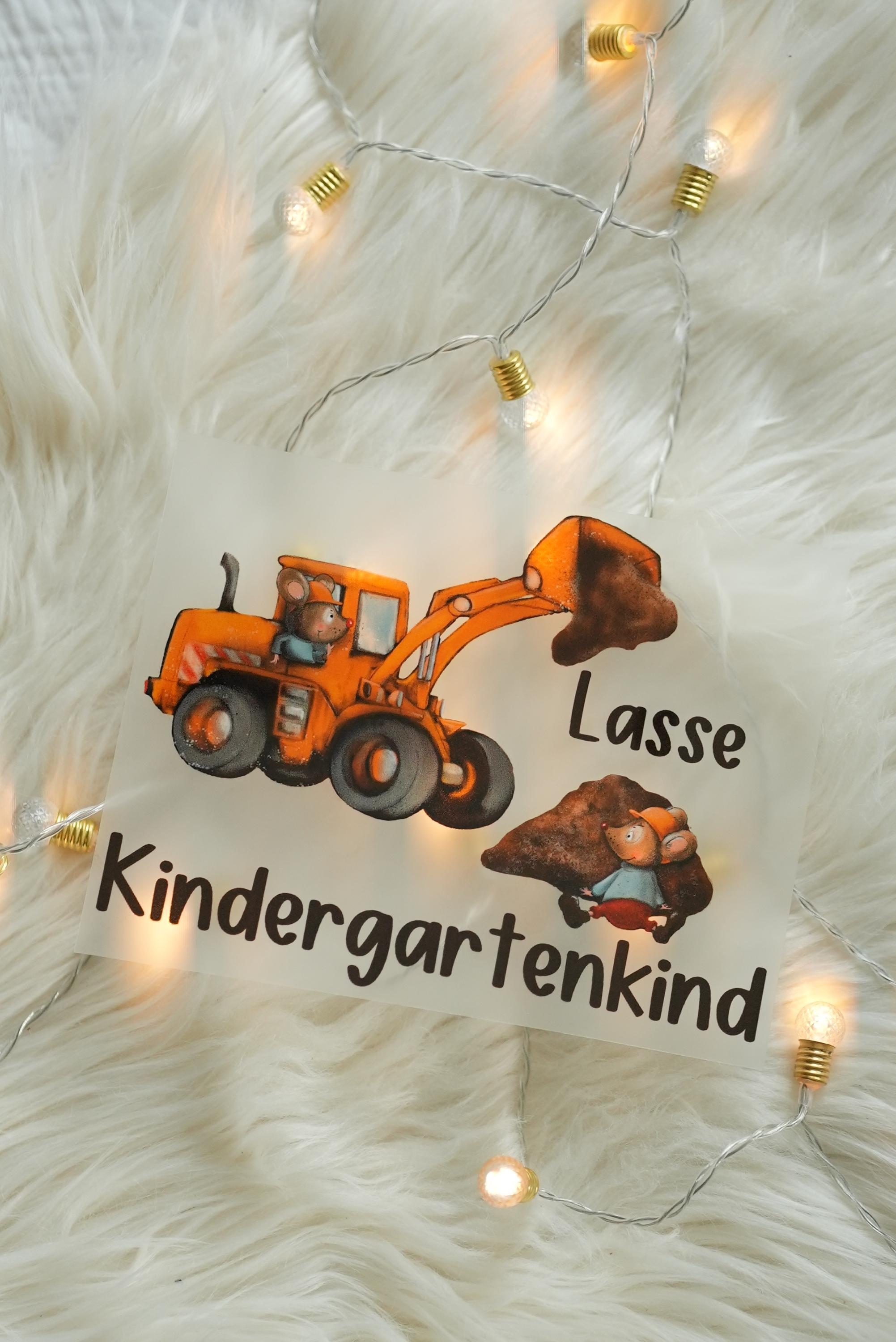 Bügelbild Bagger Kita-Start – personalisiert mit Name – garten Aufbügler – Baustelle – für Shirts und Beutel – n & – Appliques & Patches