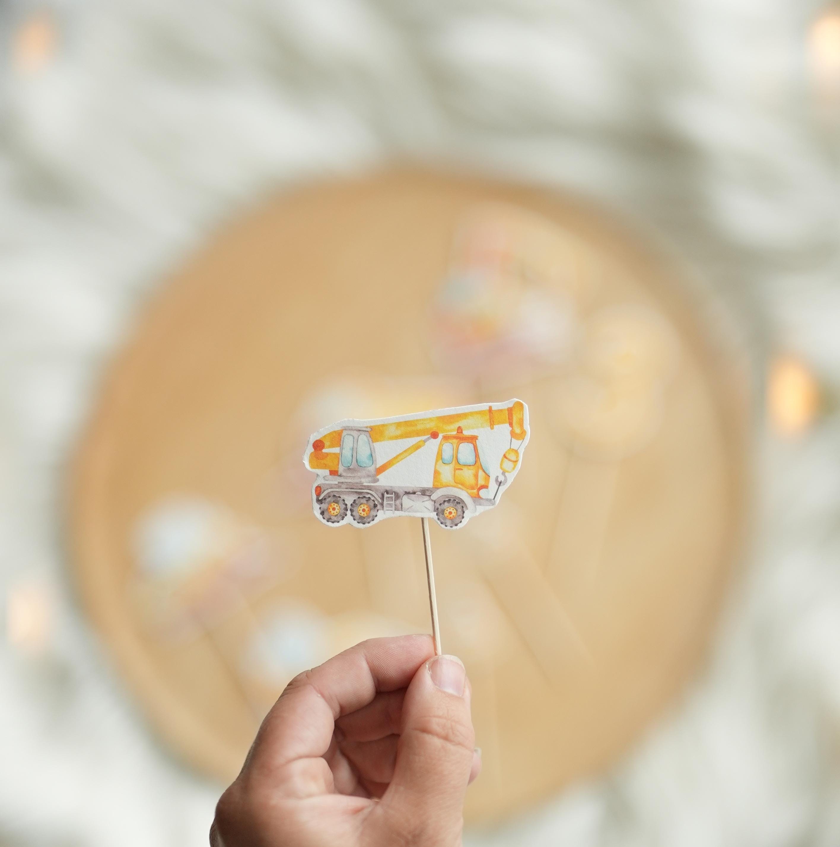 DIY Caketopper Baustelle – Bastelset mit Bagger, Radlader, Kran – hochwertiger A5 Druck zum Ausschneiden – für geburtstag & Muffins – Party Decor