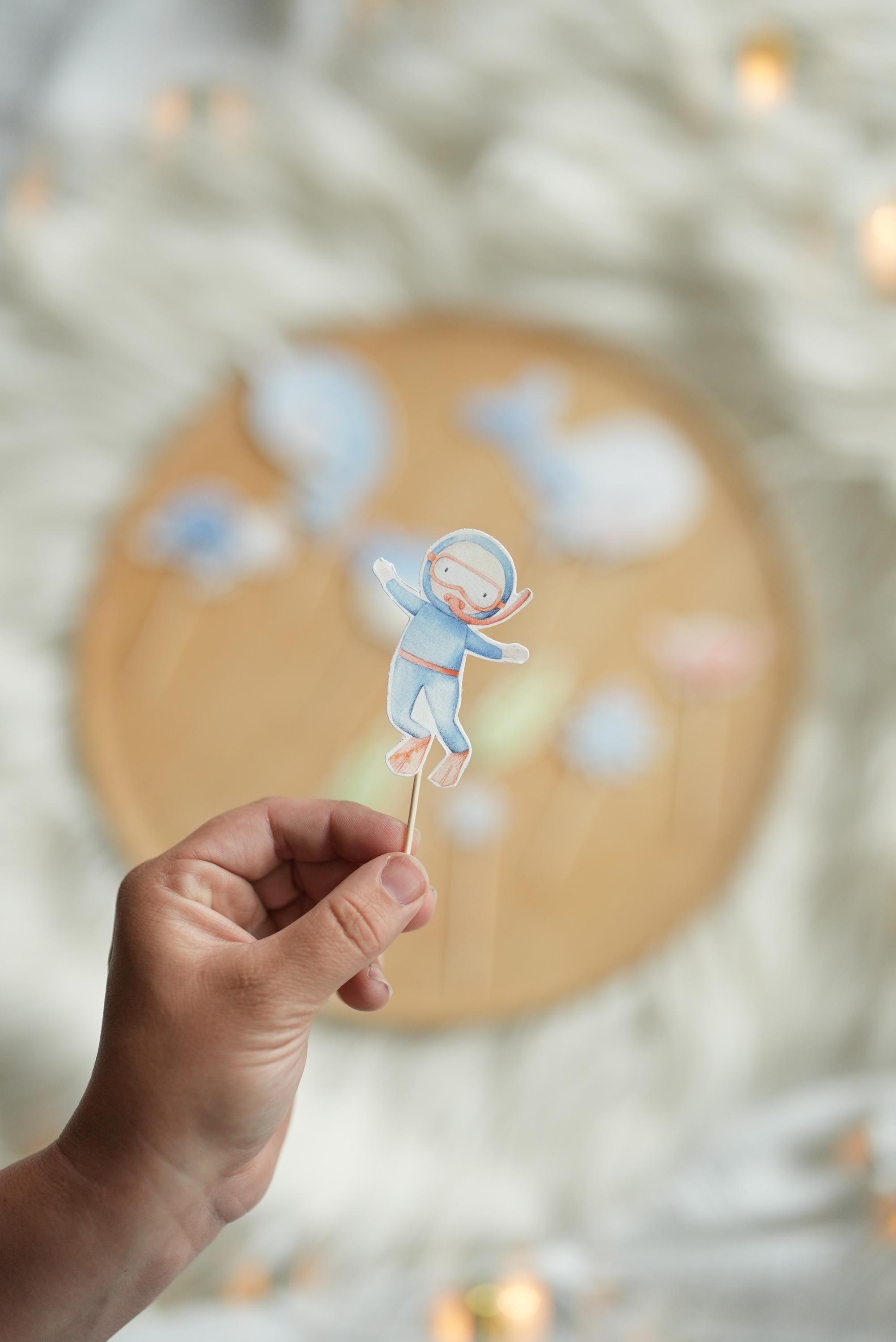 DIY Caketopper Meerestiere Bastelset – Torten Deko geburtstag – Narwal, Krabbe, Wal, Oktopus, Unterwasser Deko zum Ausschneiden – Party Decor