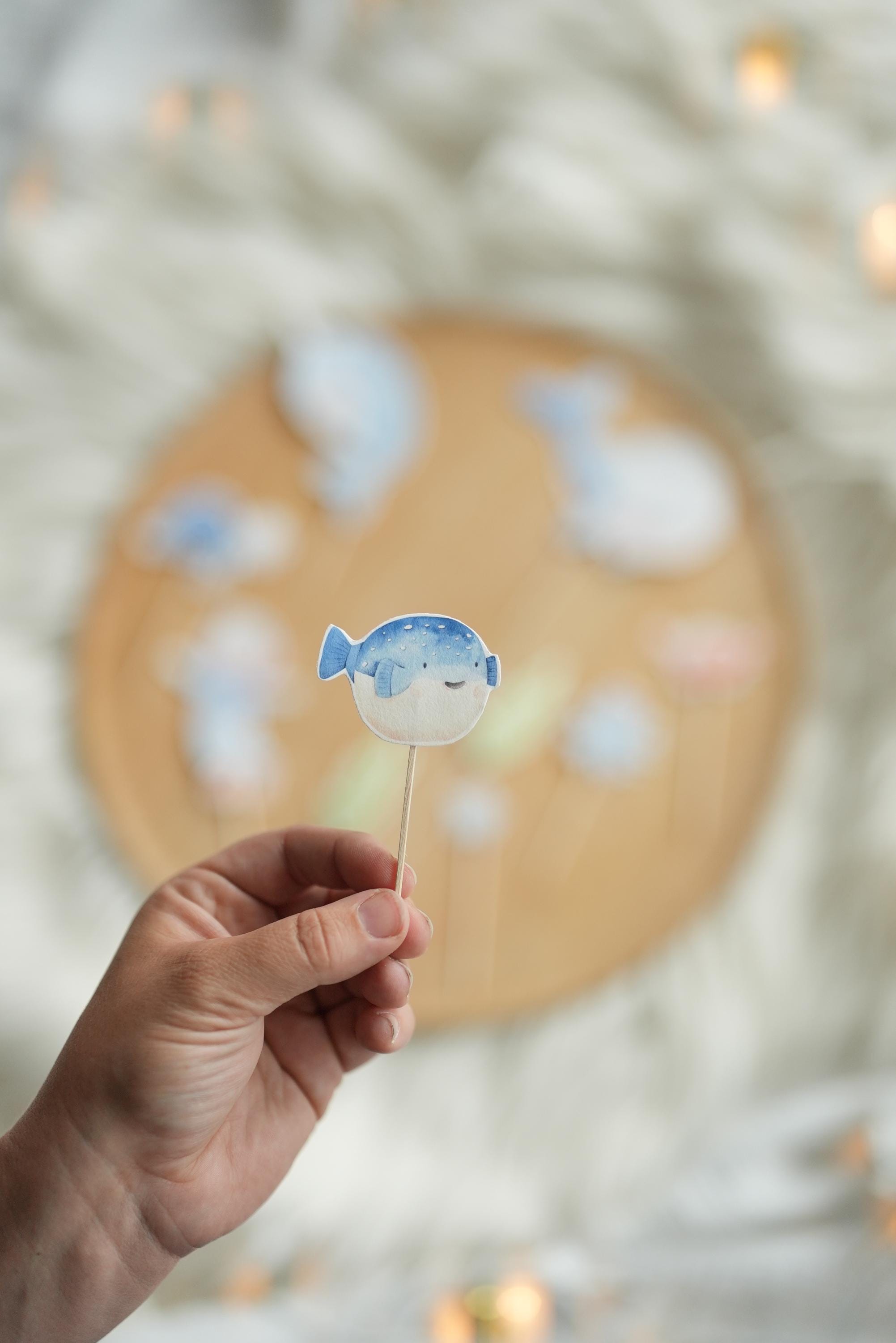 DIY Caketopper Meerestiere Bastelset – Torten Deko geburtstag – Narwal, Krabbe, Wal, Oktopus, Unterwasser Deko zum Ausschneiden – Party Decor