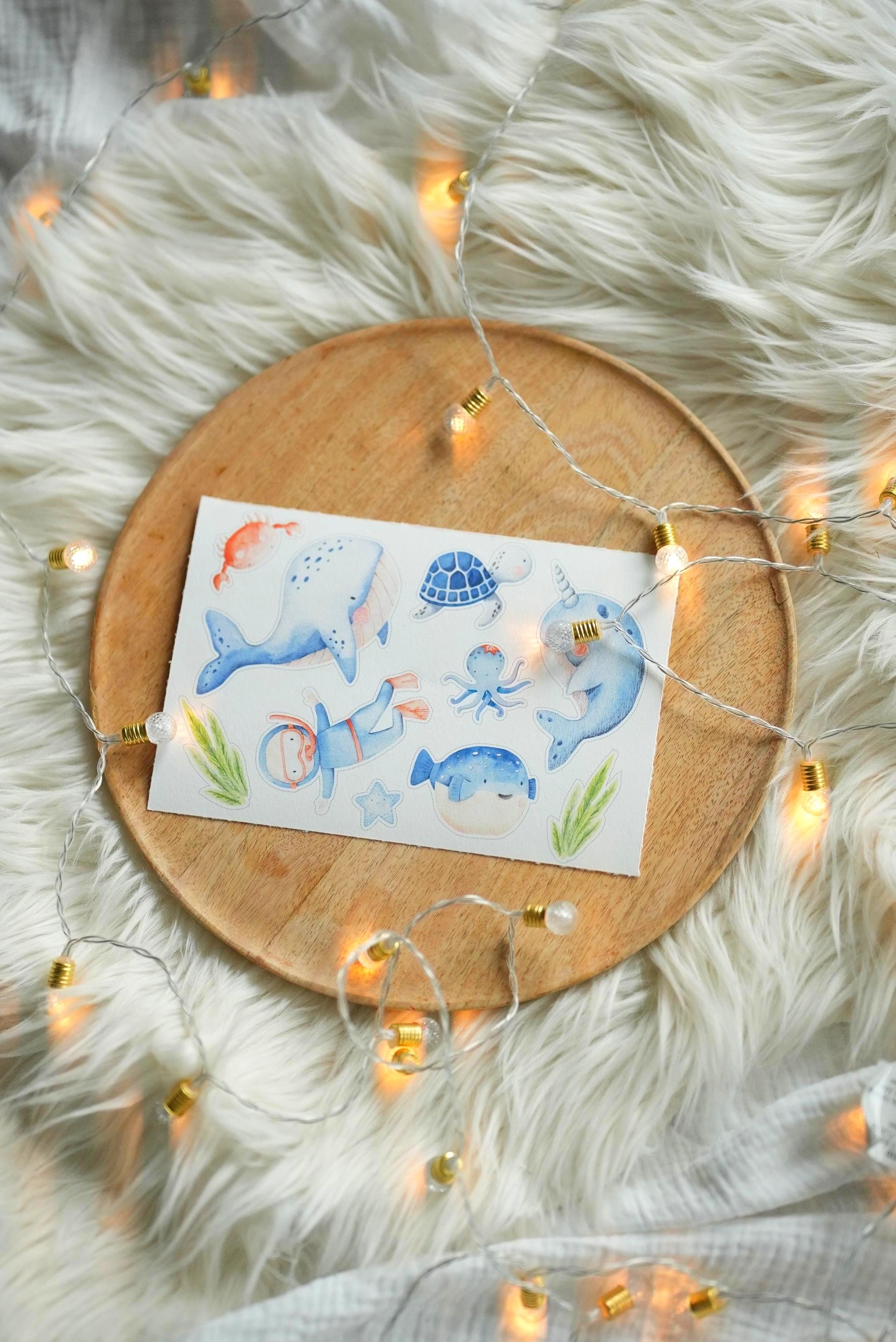 DIY Caketopper Meerestiere Bastelset – Torten Deko geburtstag – Narwal, Krabbe, Wal, Oktopus, Unterwasser Deko zum Ausschneiden – Party Decor