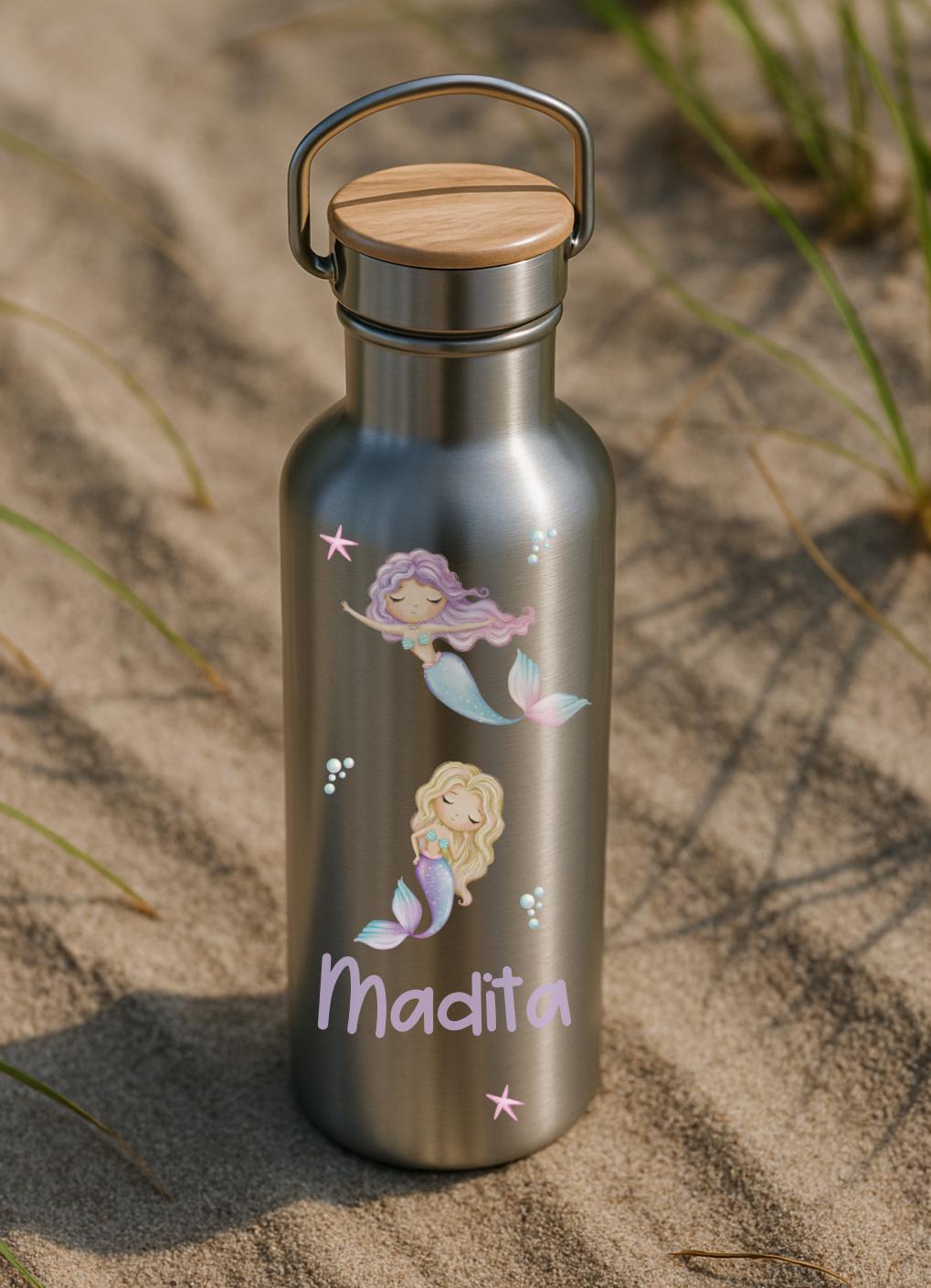 Meerjungfrau Sticker mit Namen – personalisierte Aufkleber für – spülmaschinenfest & wasserfest – für Brotdose, Kita, Flasche – Stickers