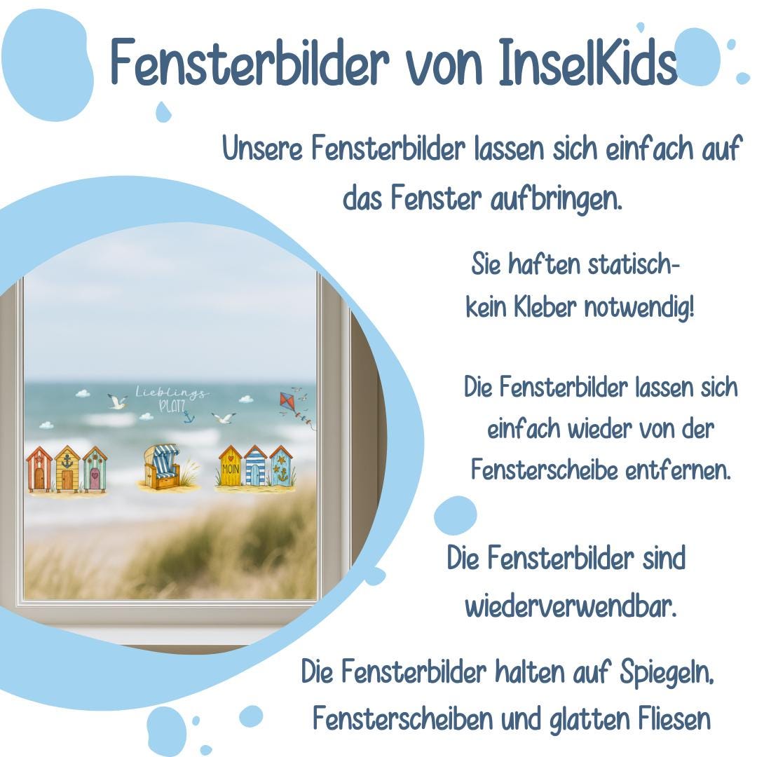 Fensterbild Strandhaus – statisch haftend & wiederverwendbar – Sommerdeko Fenster Meer – maritime Fensterdeko Küche, Bad, Flur, Ferienhaus –