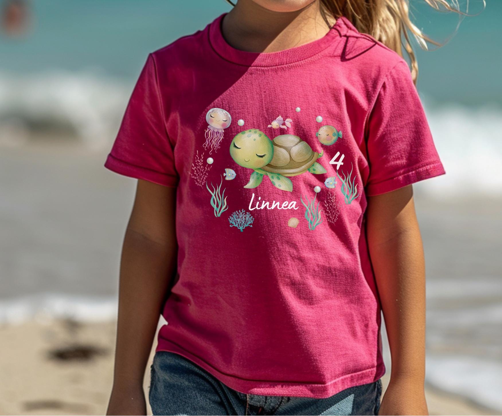 Geburtstagsshirt Meeresschildkröte – mit Name & Zahl – personalisiert – Aquarellmotiv – 80–128 – Geschenk – T-shirts