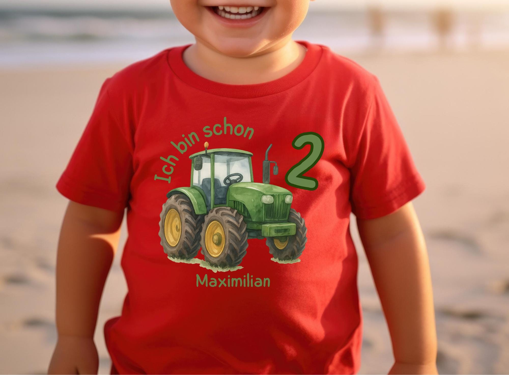 Geburtstagsshirt Traktor – „Ich bin schon…“ Shirt mit Zahl & Name – personalisiert – Aquarell-Traktor – 80–128 – Geschenk – T-shirts