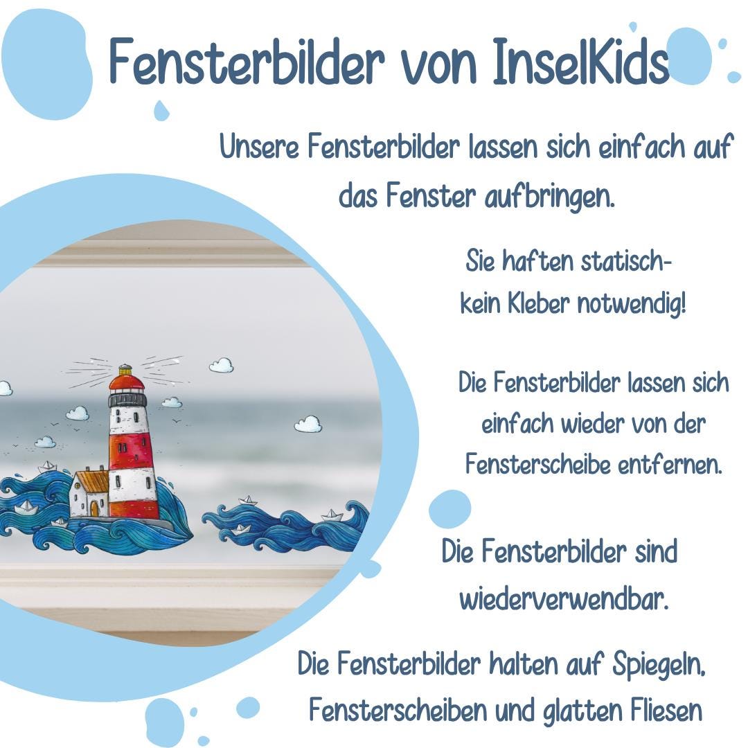 Fensterbild Leuchtturm – statisch haftend & ohne Kleber – maritime Fensterdeko Sommer – für Glastür, Fenster und Ferienhaus –