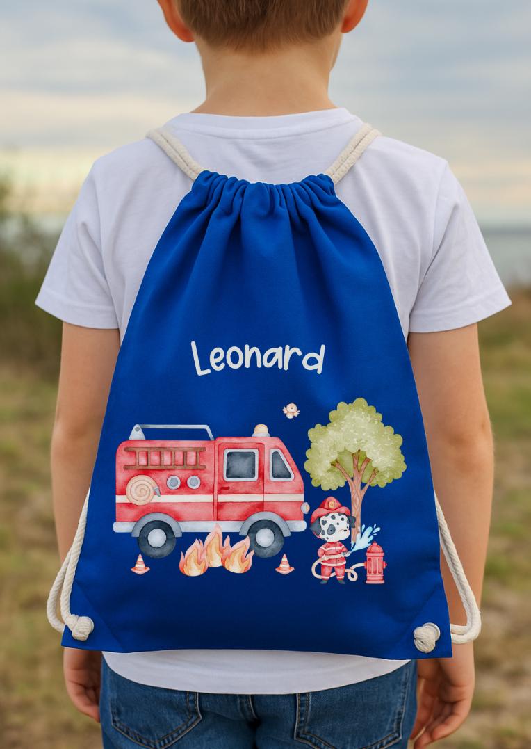 Feuerwehr Turnbeutel mit Name – personalisierter – Kita Tasche Hundemotiv – Team Sports & Gym Bags