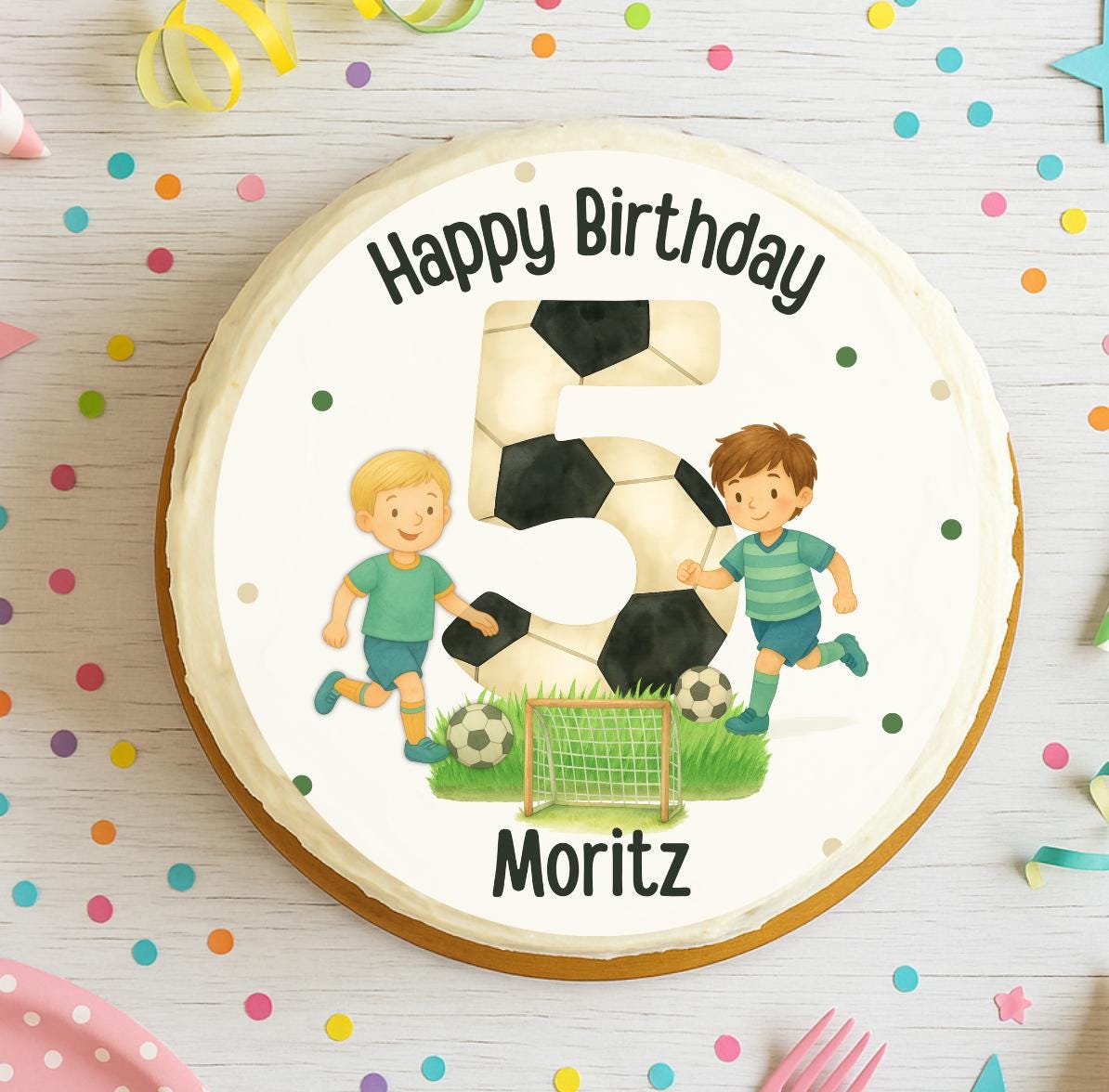 Tortenaufleger Fußball personalisiert – Fondant Bild mit Name & Zahl – Happy Birthday Deko geburtstag – Party Decor