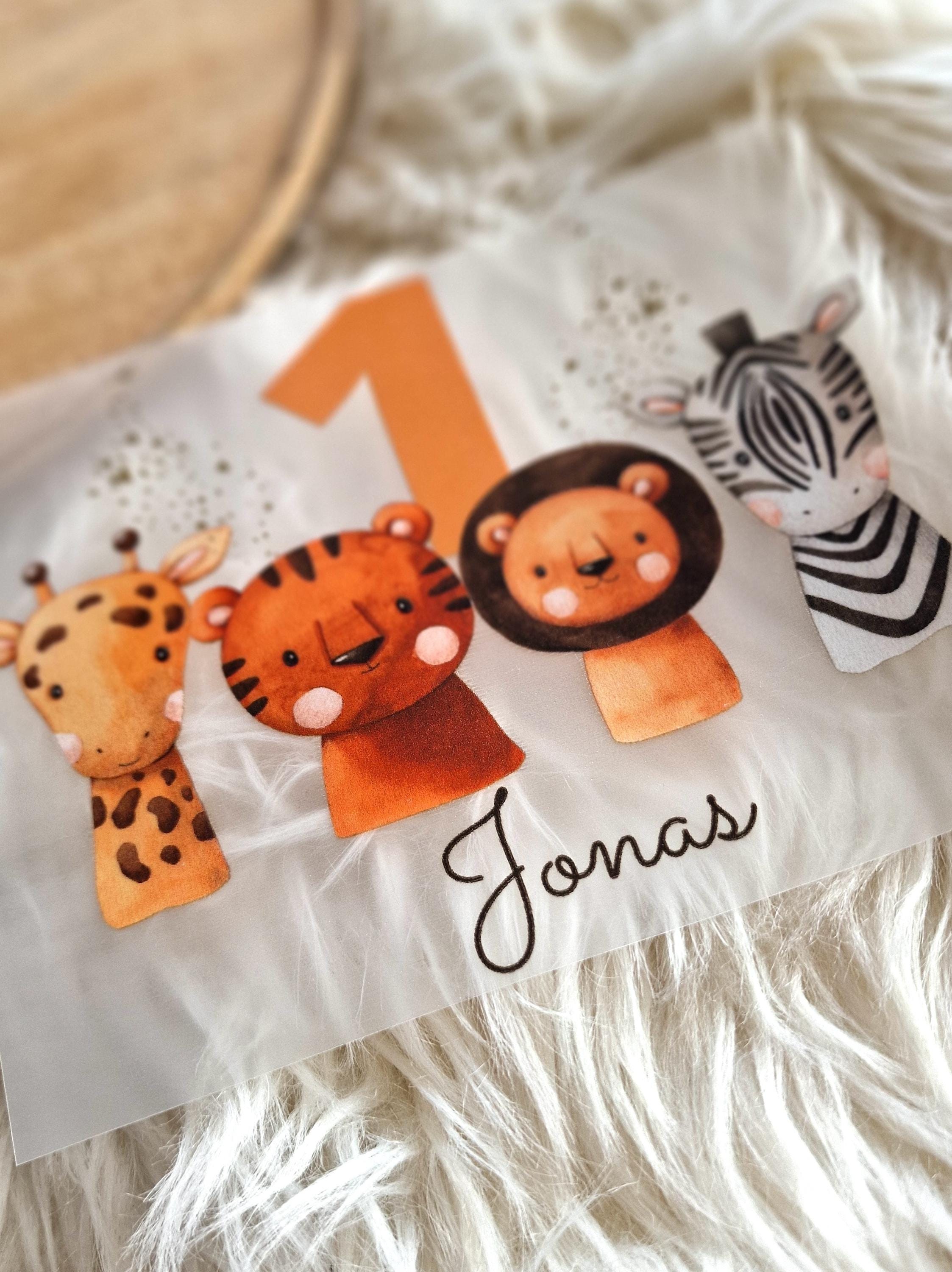 Bügelbild Safari personalisiert – Löwe, Giraffe, Zebra – mit Name & Alter – für Geburtstagsshirt – Dschungel geburtstag „Wild One“ – Appliques & Patches