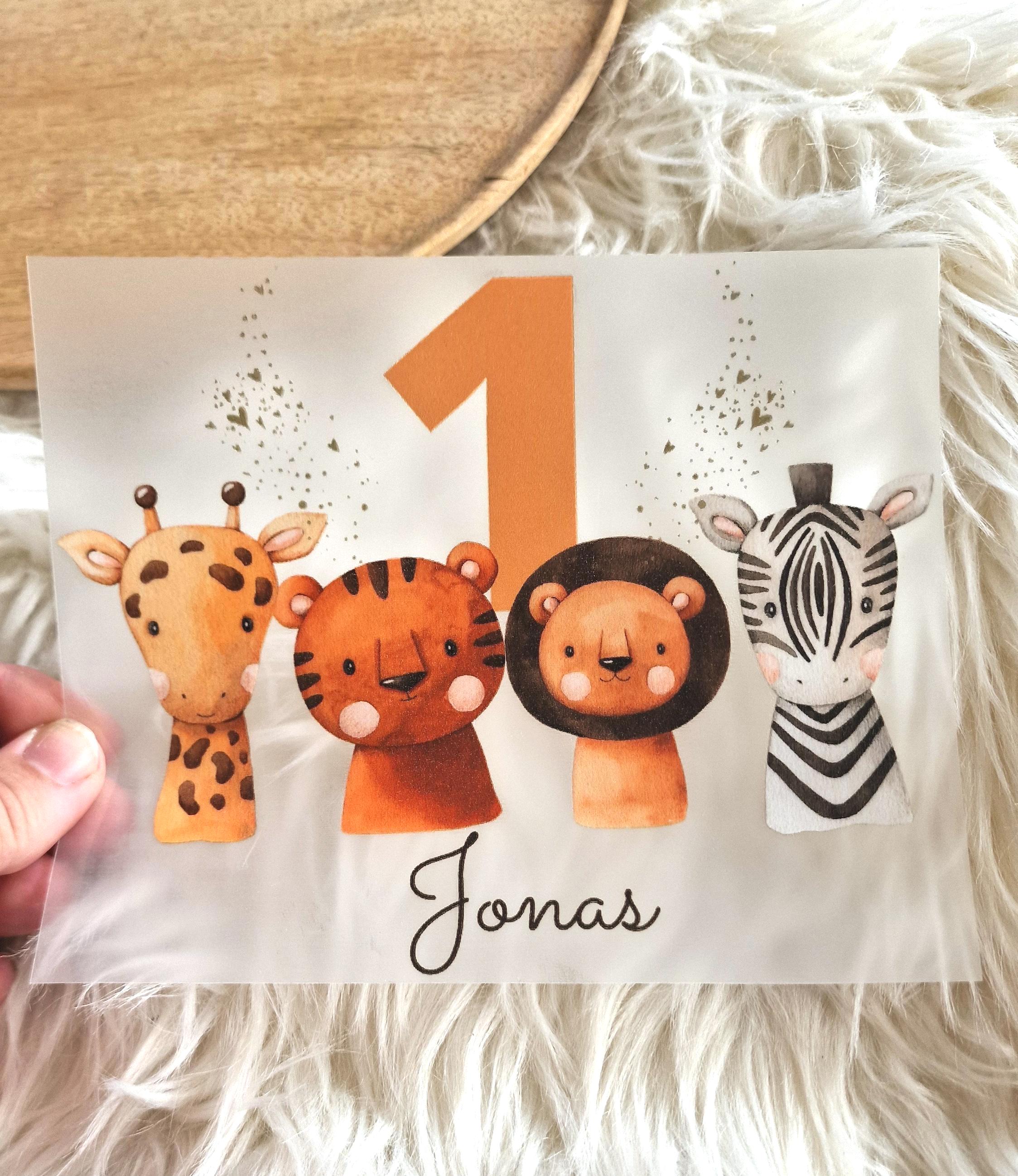 Bügelbild Safari personalisiert – Löwe, Giraffe, Zebra – mit Name & Alter – für Geburtstagsshirt – Dschungel geburtstag „Wild One“ – Appliques & Patches