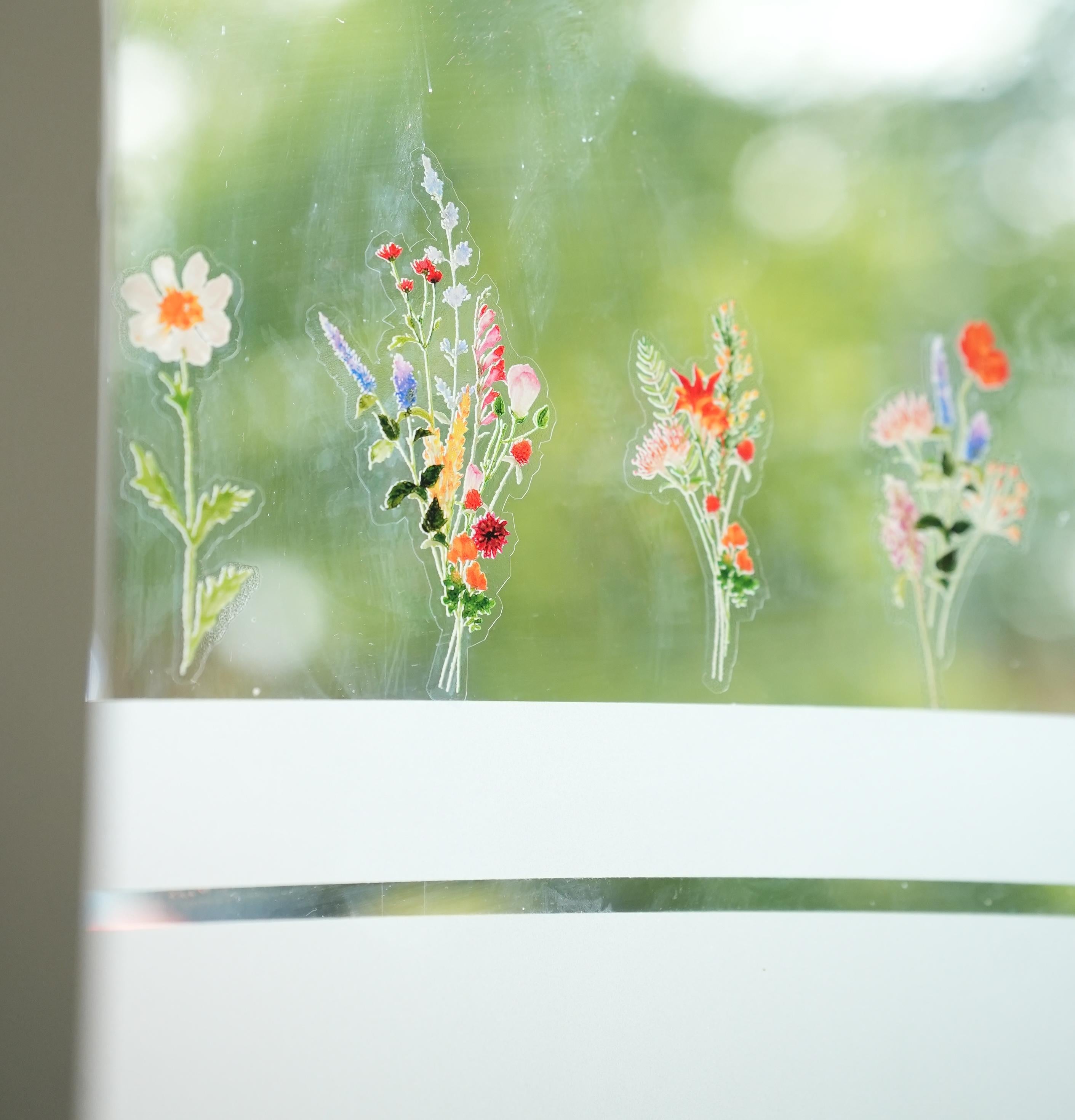 Fensterbild Blumen – statisch haftend & wiederverwendbar – Wildblumen – Fensterdeko Frühling und Sommer – Fenstersticker Küche zimmer –