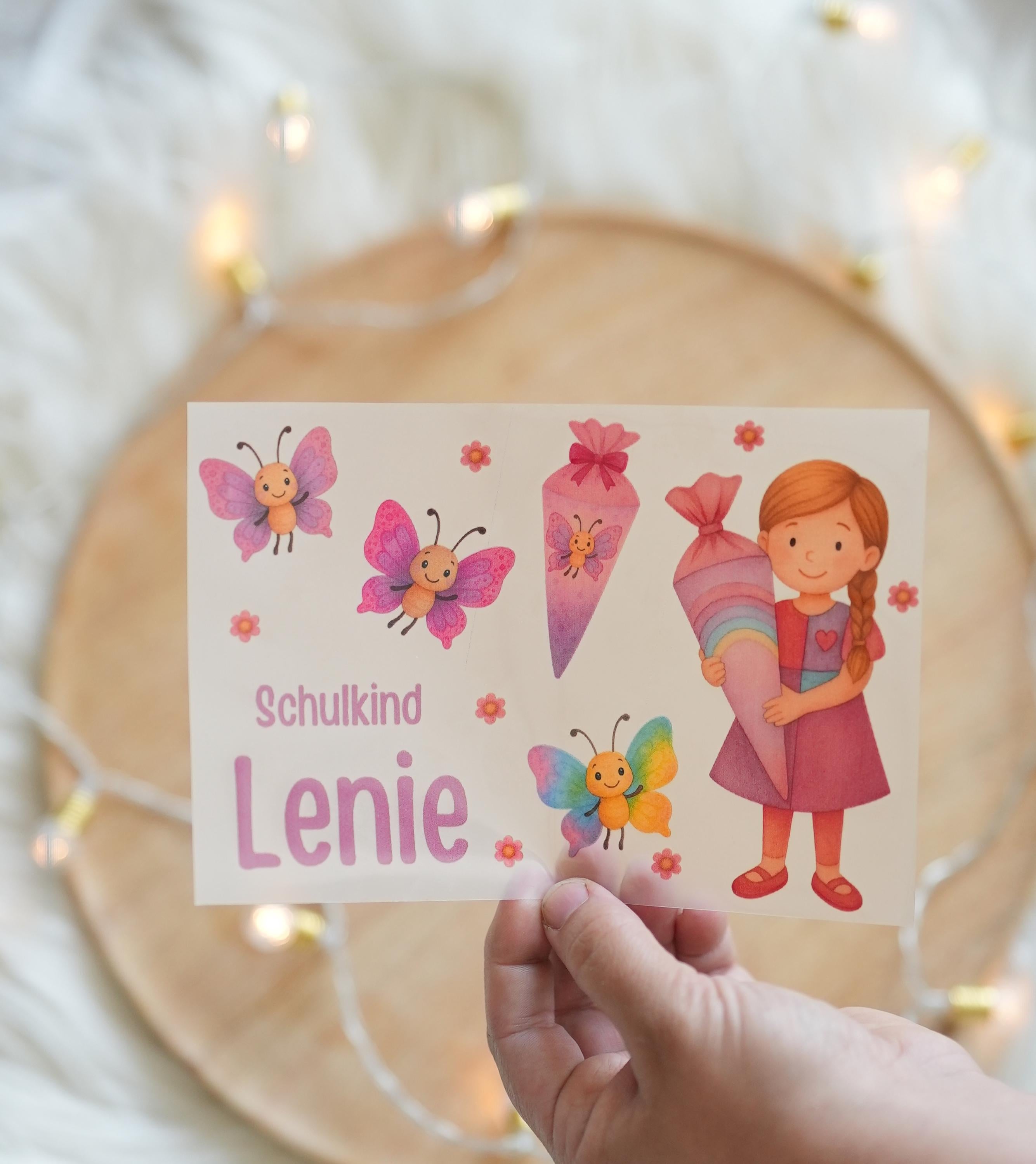 Bügelbild Einschulung – personalisiert mit Name – rosa Schultüte – DIY Shirt oder Tüte – Schul – A5 A4 – Schmetterling – Appliques & Patches