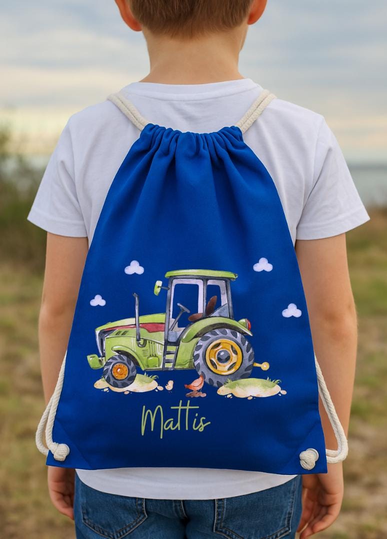 Turnbeutel Traktor mit Name – personalisiert – Kita Tasche ab 2 Jahre – Wechselwäschebeutel garten – Geschenk zum gartenstart – Team Sports & Gym Bags