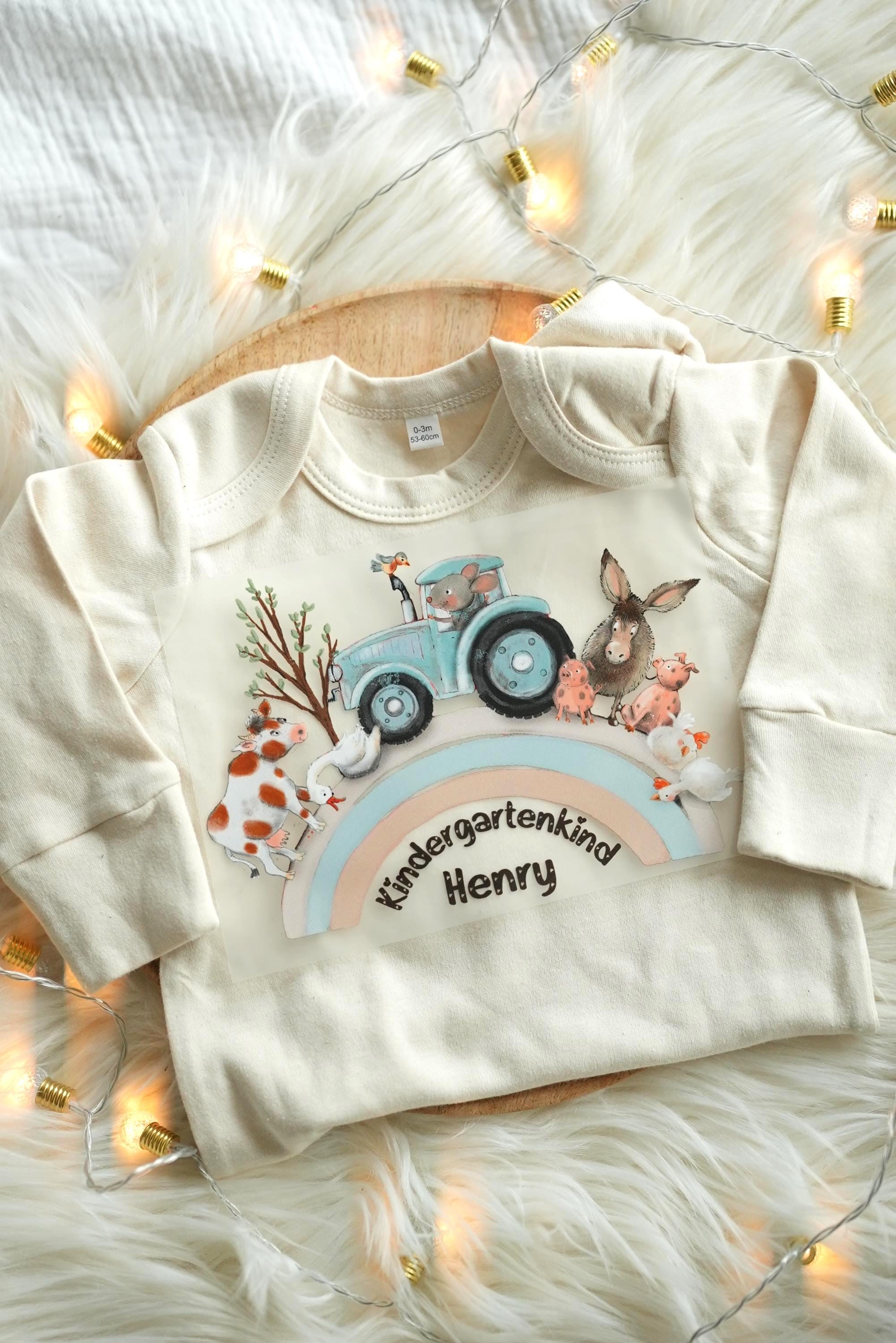 Bügelbild gartenstart – mit Name & Alter – Traktor, Bauernhof, Regenbogen – personalisiert für n und – A5 oder A4 – Appliques & Patches