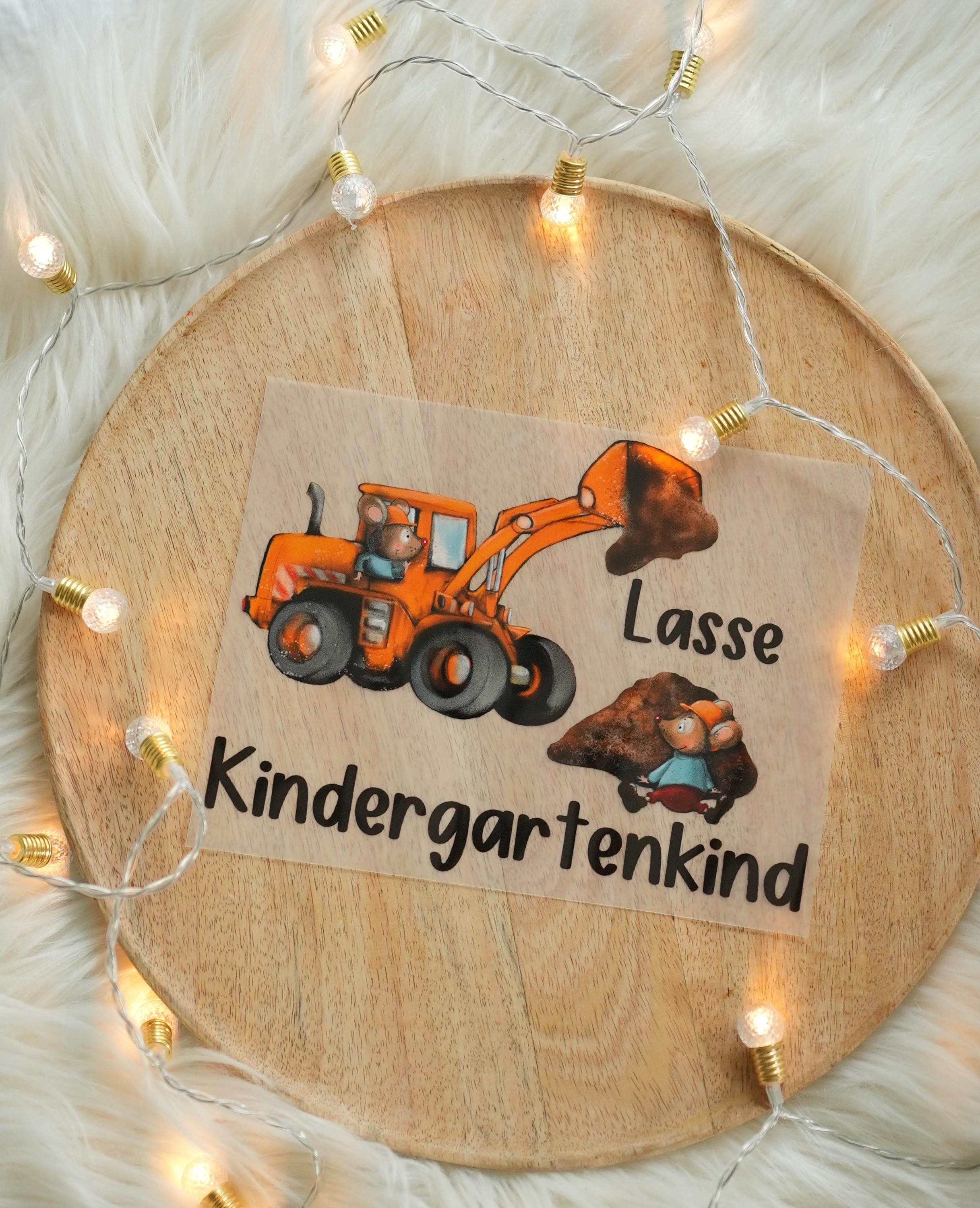 Bügelbild Bagger Kita-Start – personalisiert mit Name – garten Aufbügler – Baustelle – für Shirts und Beutel – n & – Appliques & Patches