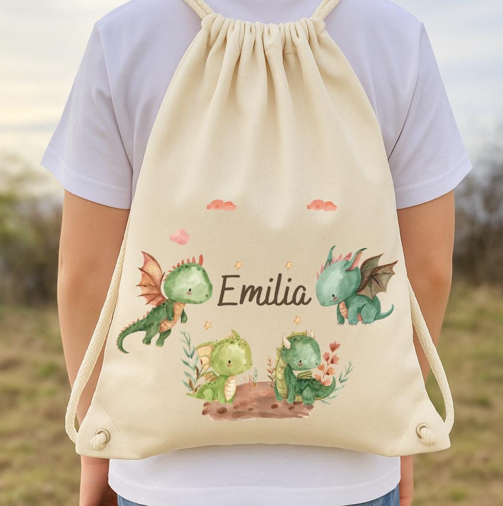 Turnbeutel Drache mit Namen – personalisierter für – Kita Beutel – Geschenk Einschulung – Flugdrache n Motiv – Team Sports & Gym Bags