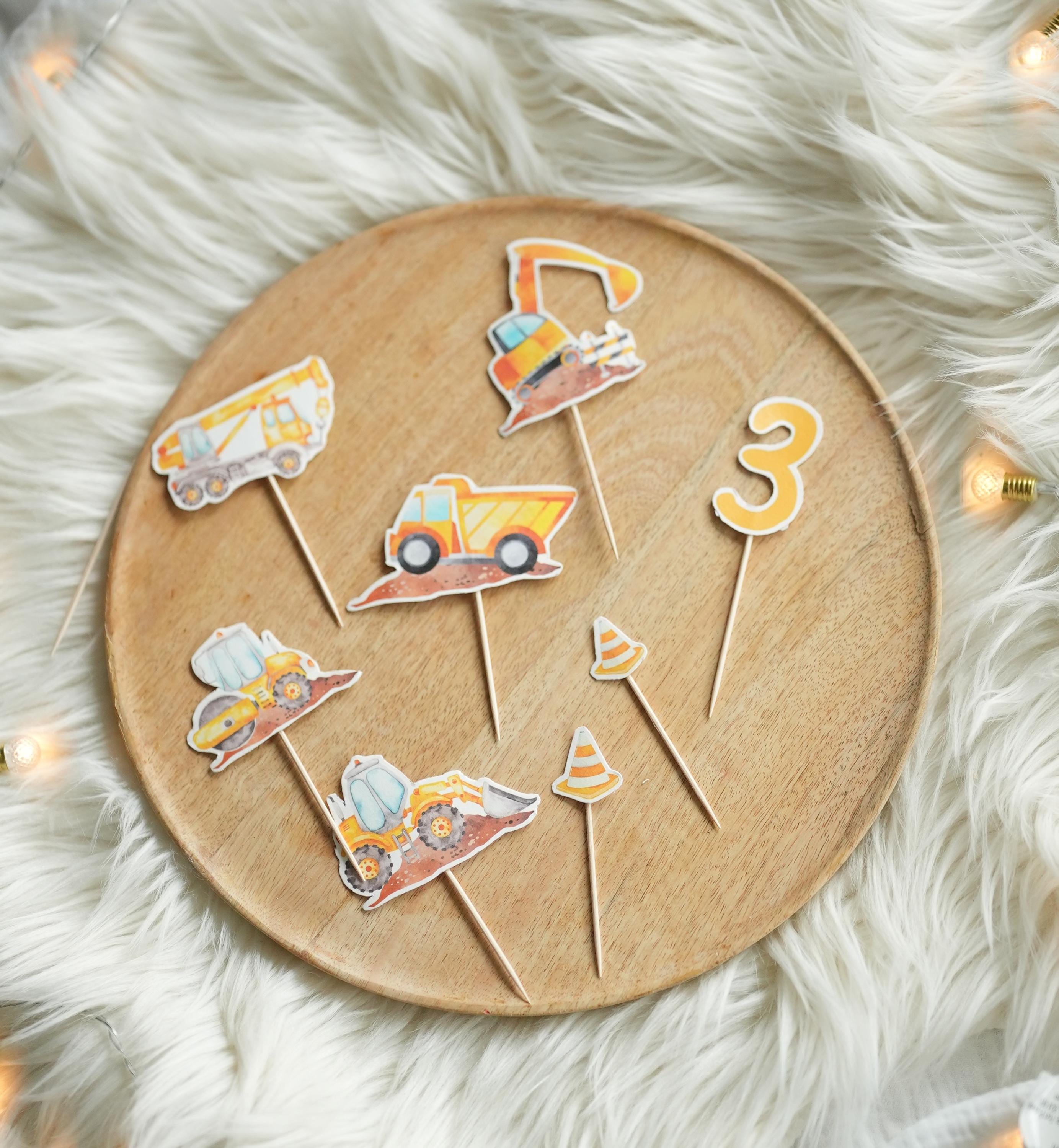 DIY Caketopper Baustelle – Bastelset mit Bagger, Radlader, Kran – hochwertiger A5 Druck zum Ausschneiden – für geburtstag & Muffins – Party Decor