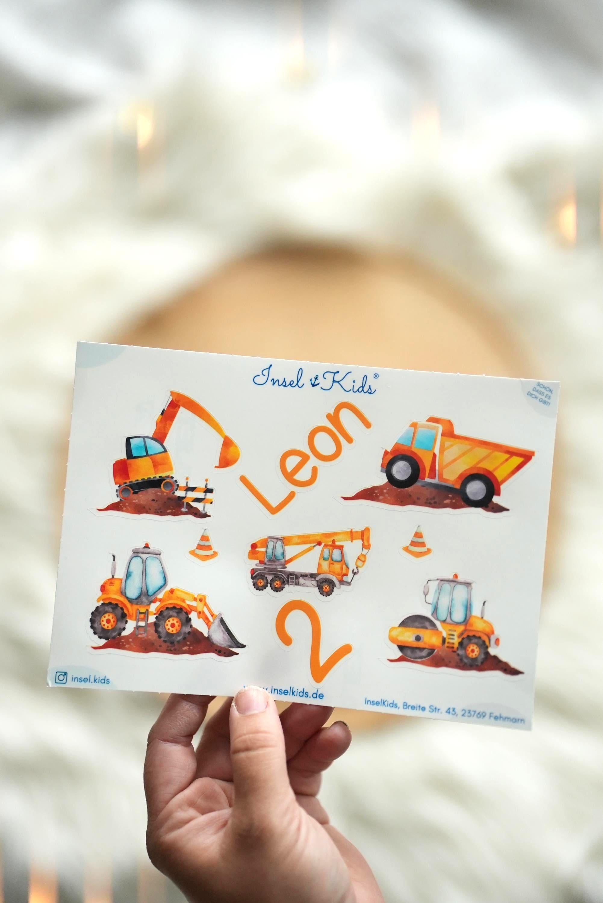 Sticker Set Baustelle – Geburtstagslicht selbst gestalten – Aufkleber mit Zahl – Bagger Kipplaster Deko – DIY geburtstag Windlicht – Stickers