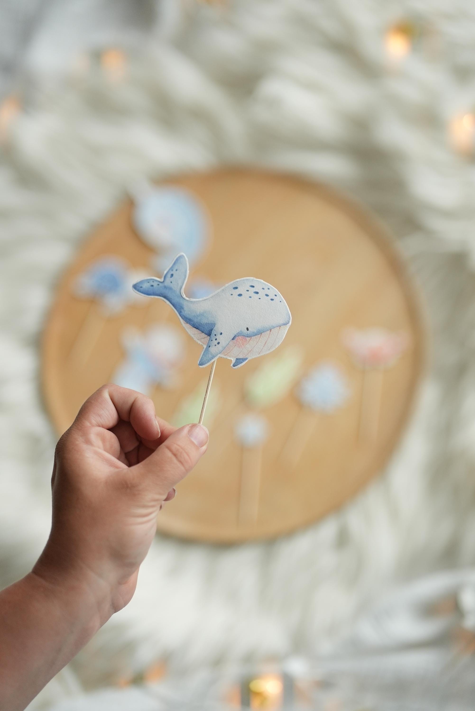 DIY Caketopper Meerestiere Bastelset – Torten Deko geburtstag – Narwal, Krabbe, Wal, Oktopus, Unterwasser Deko zum Ausschneiden – Party Decor