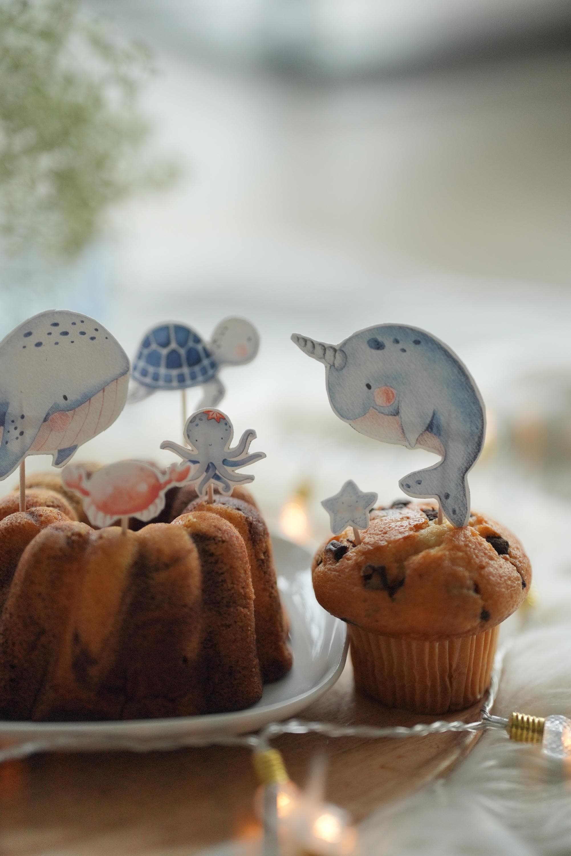 DIY Caketopper Meerestiere Bastelset – Torten Deko geburtstag – Narwal, Krabbe, Wal, Oktopus, Unterwasser Deko zum Ausschneiden – Party Decor