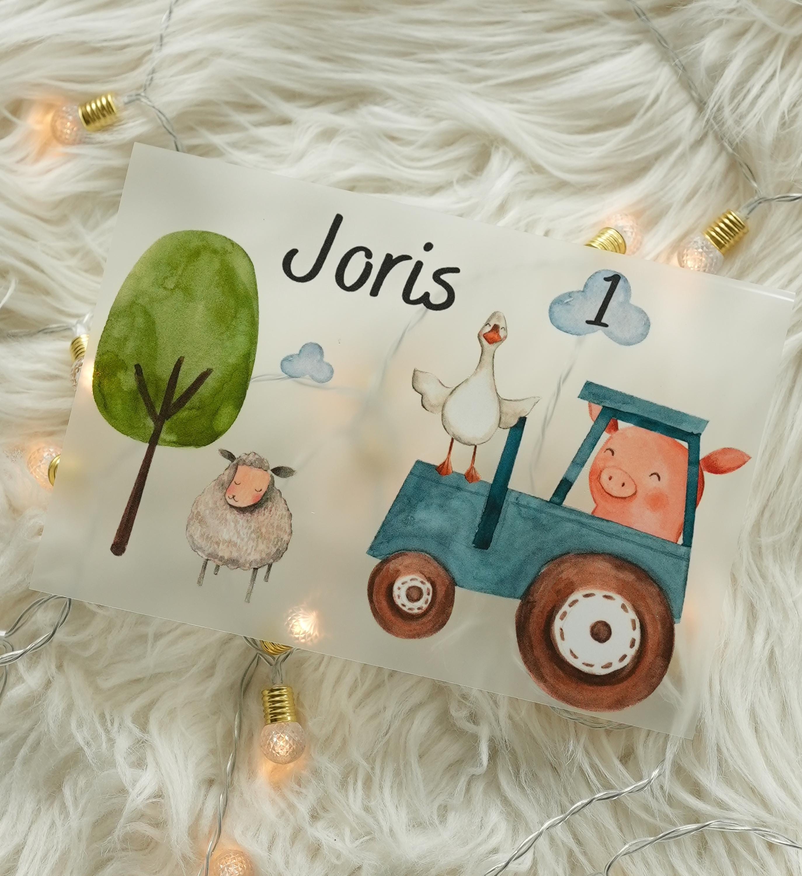 Bügelbild Traktor mit Name & Alter – Bauernhof Geburtstag – personalisiert – Shirt – Schaf und Gans – A4/A5 – Appliques & Patches