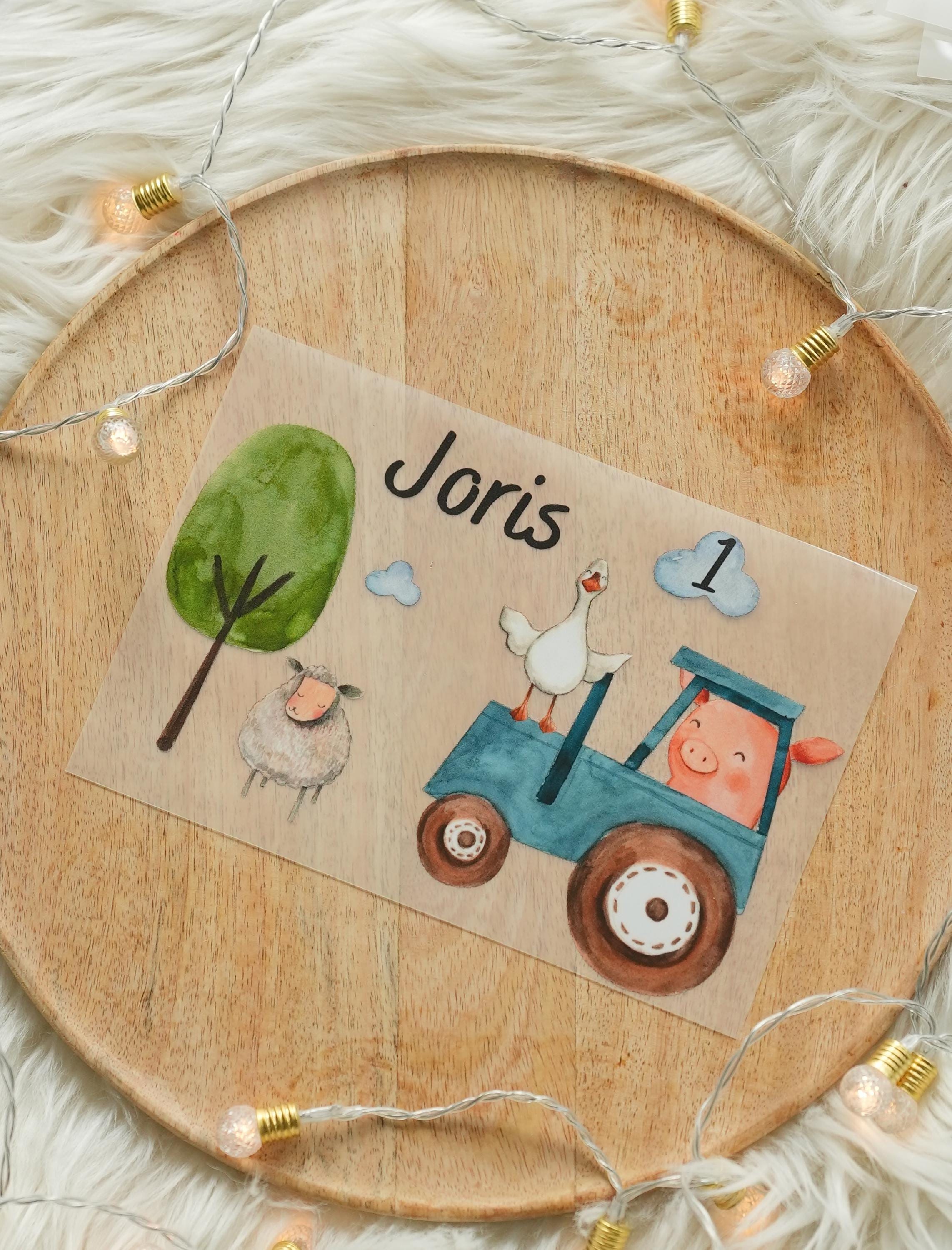 Bügelbild Traktor mit Name & Alter – Bauernhof Geburtstag – personalisiert – Shirt – Schaf und Gans – A4/A5 – Appliques & Patches