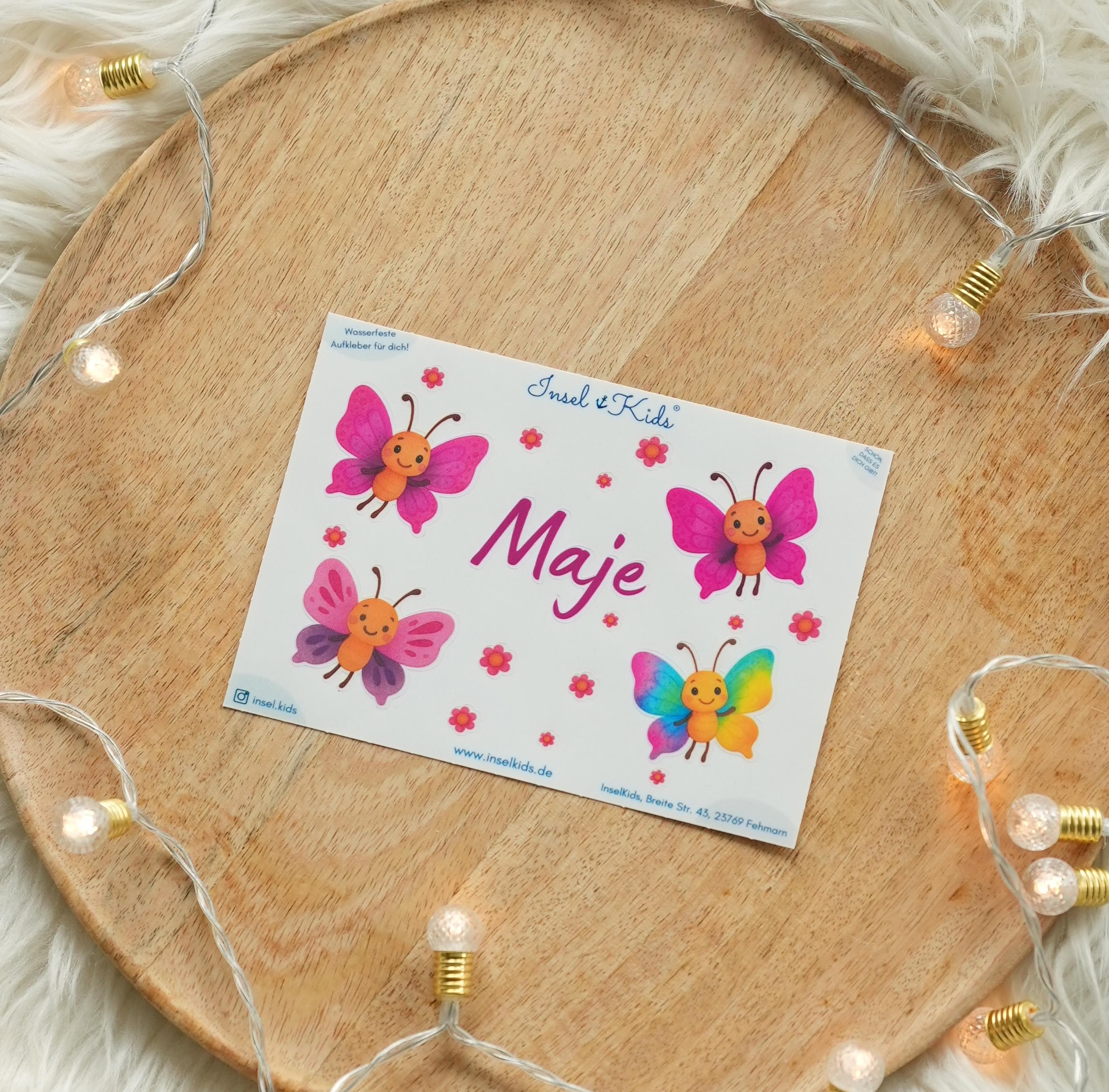 Sticker mit Namen – Schmetterling personalisiert – spülmaschinenfest für Brotdose, Flasche, Schule & Kita – Stickers