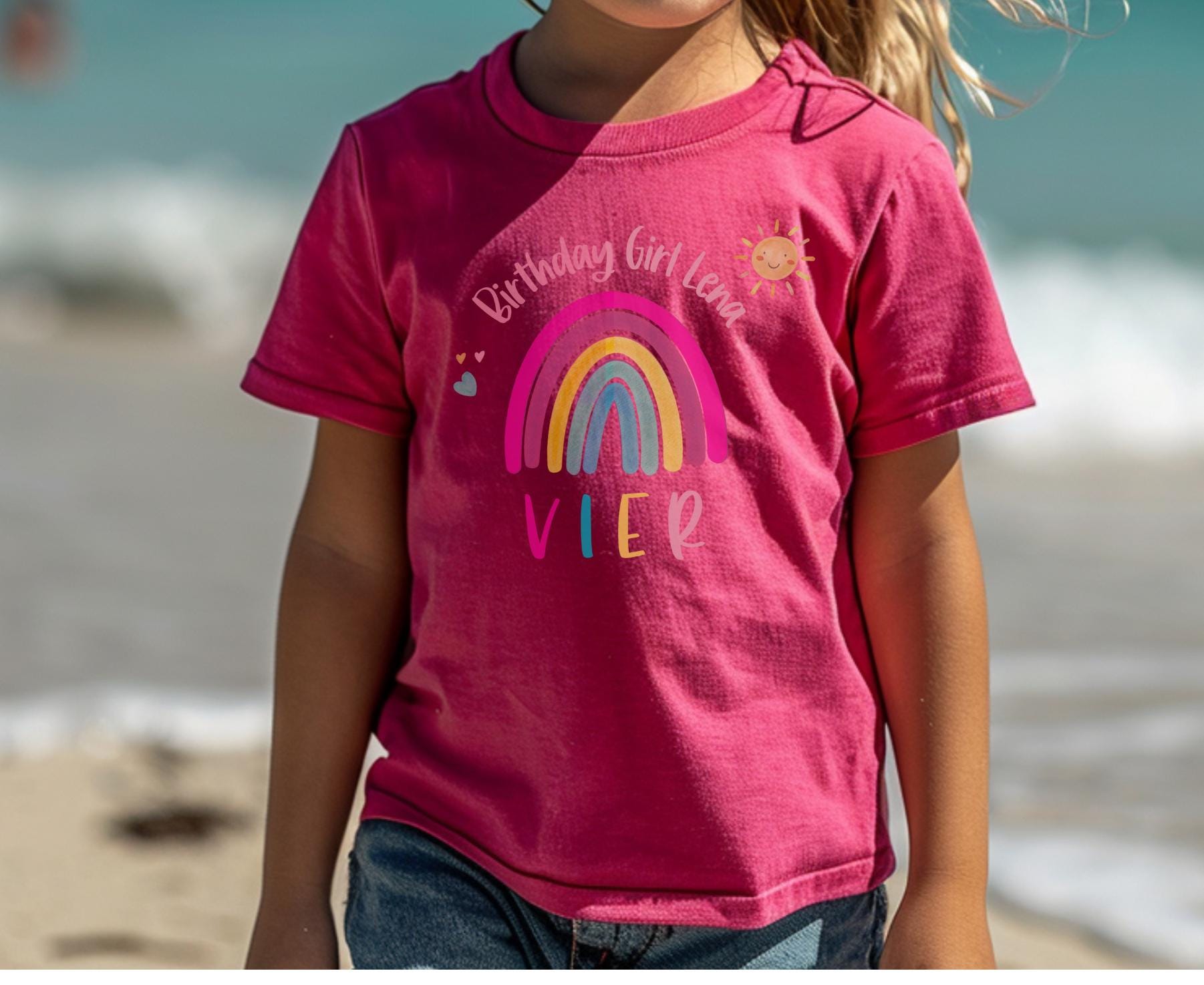 Geburtstagsshirt Regenbogen – personalisiert mit Name & Alter – für jedes Alter – Druck Neon/Mint – T-shirts