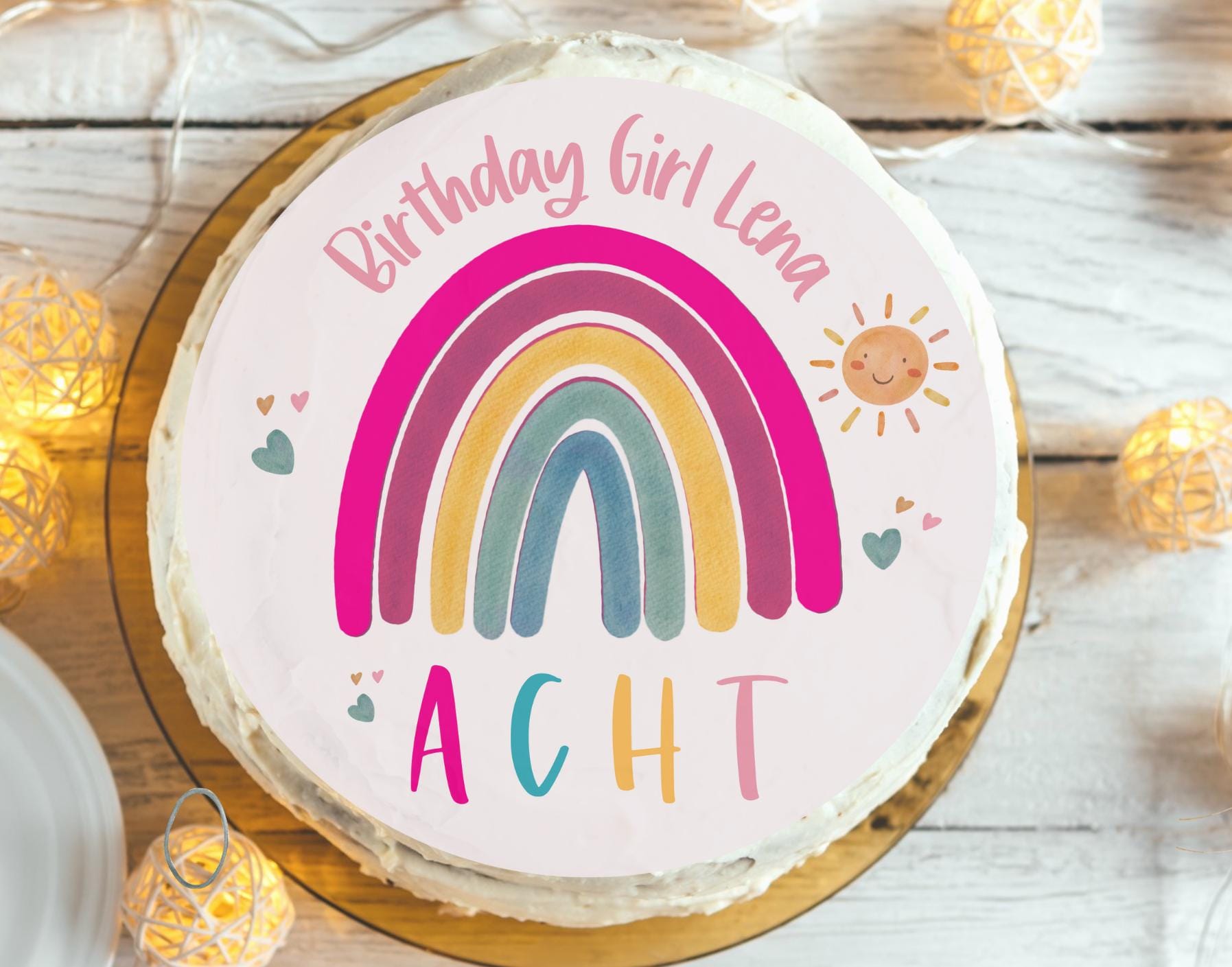 Tortenaufleger Regenbogen personalisiert – mit Name & Zahl – Fondant Ø 20 cm – essbare Tortendeko für Geburtstag – Party Decor