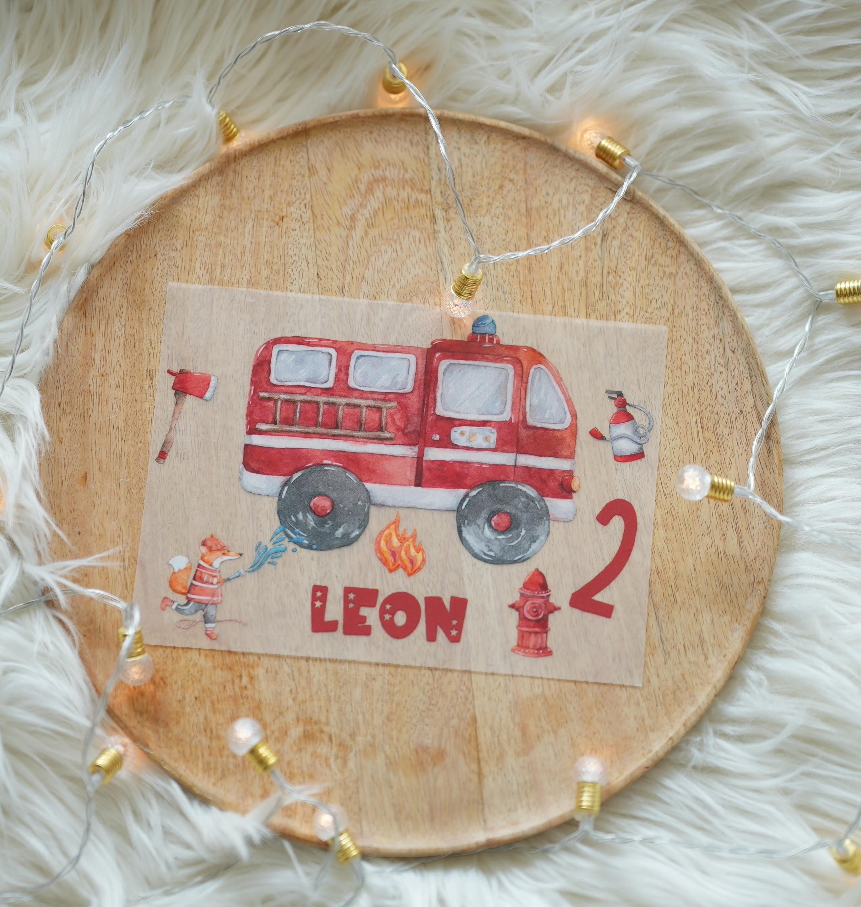 Bügelbild Feuerwehr Fuchs – personalisiert mit Name & Zahl – für 2. Geburtstag n – Motiv Tier Feuerwehrparty – Appliques & Patches