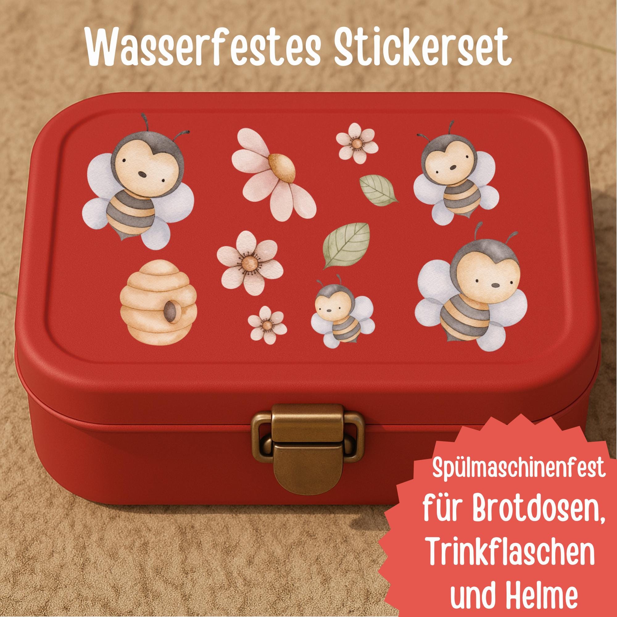 Sticker Biene & Blume – wasserfest und spülmaschinenfest – Aufkleber für Brotdose, Flasche, Fahrrad – Vinyl-Set A6/A5/A4 – Stickers