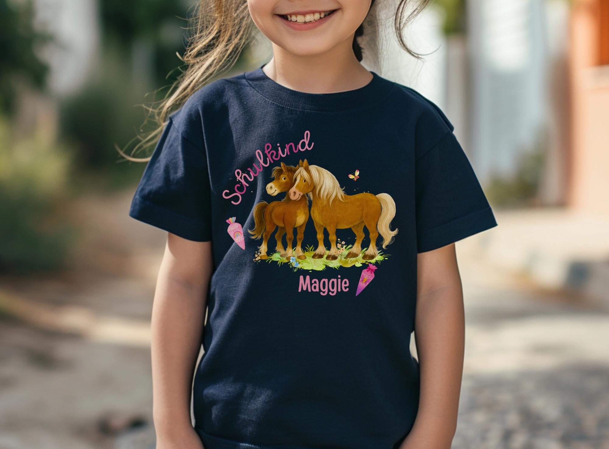 Einschulung Pferd mit Name – Schul Shirt 1. Klasse – Geschenk Einschulung – Pony Shirt personalisiert – T-shirts