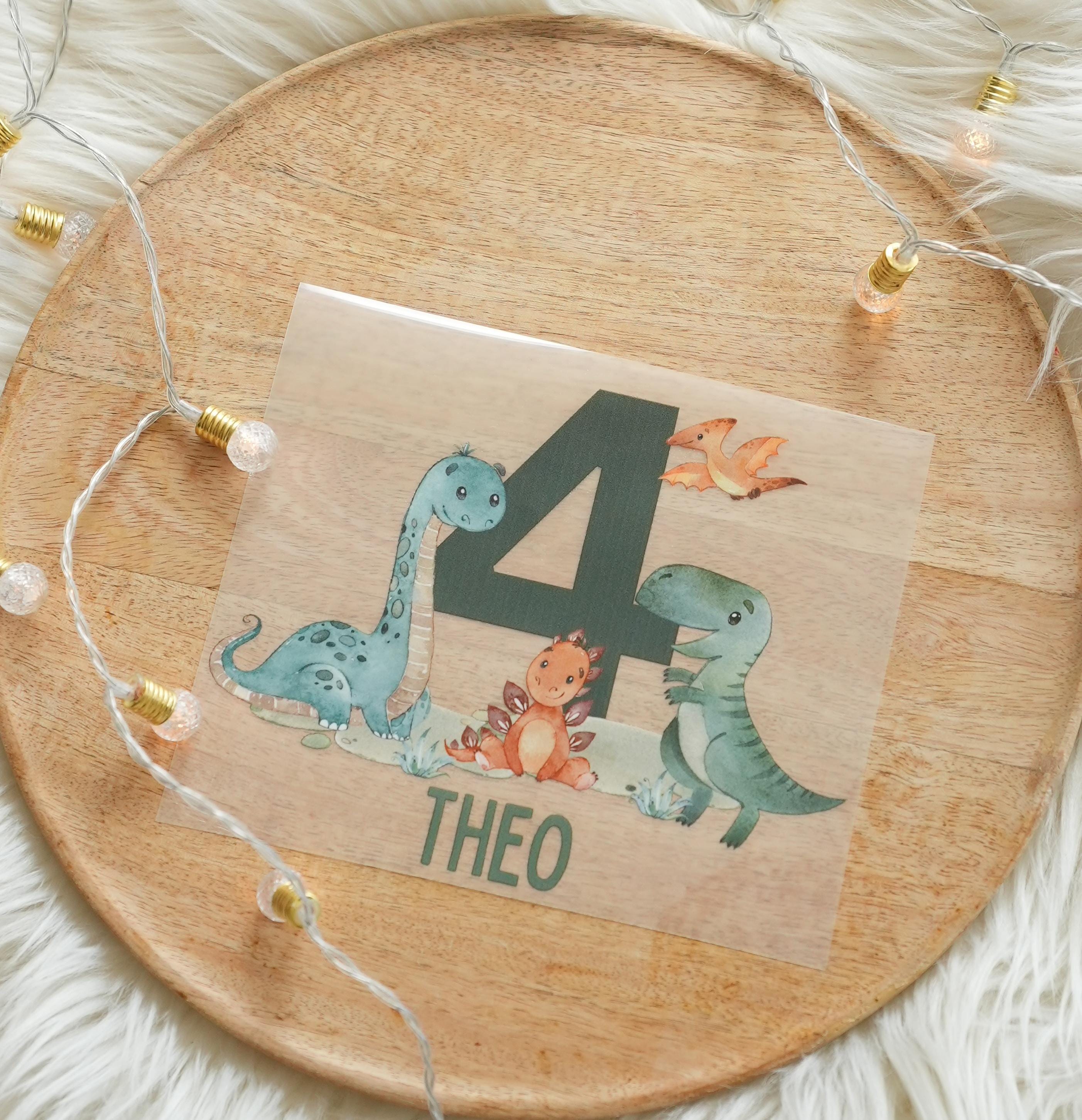 Bügelbild Dino Geburtstag – personalisiert mit Name & Alter – für – A4/A5 – T-Rex Aufbügler – Appliques & Patches
