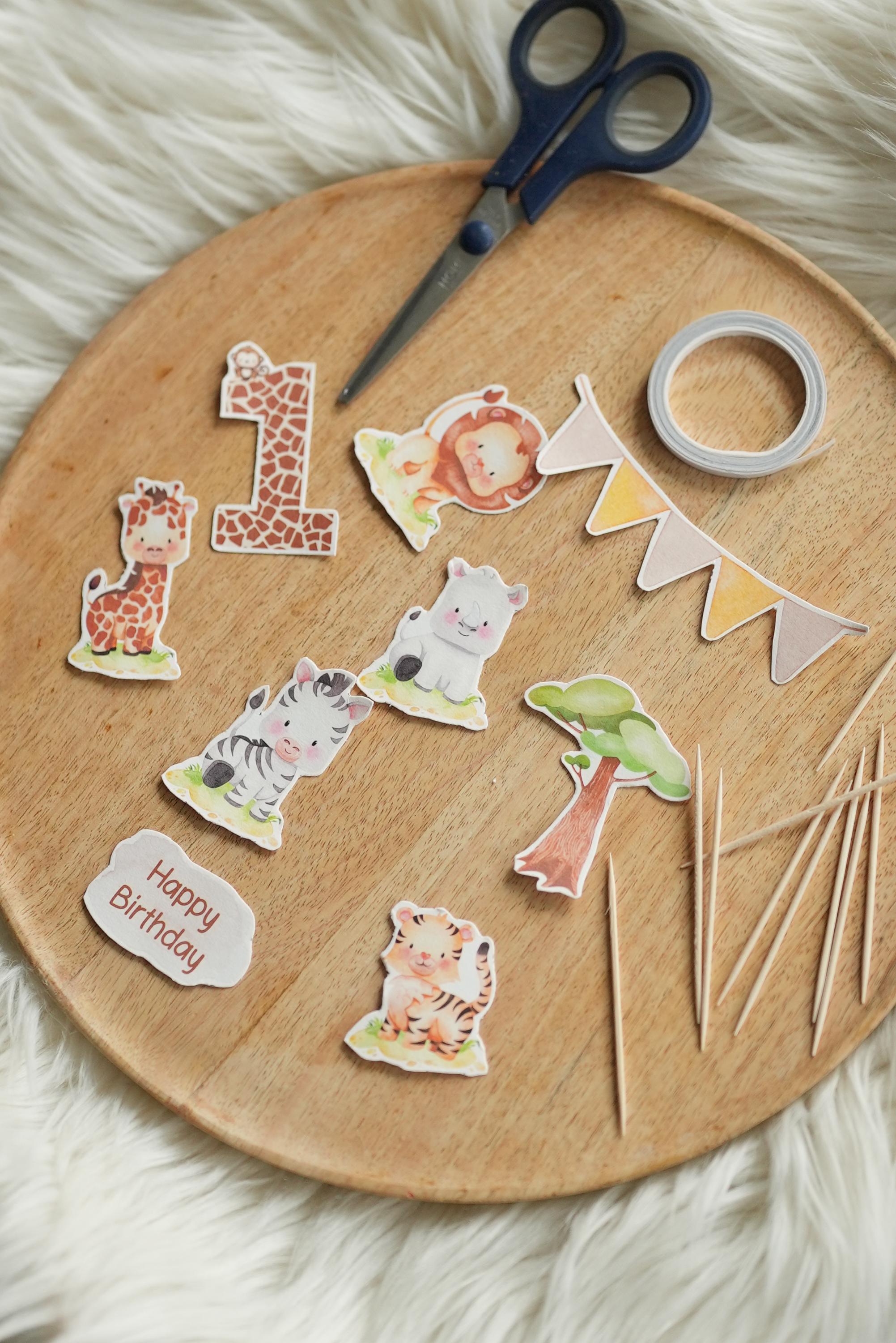 DIY Cake Topper Dschungeltiere – PDF Bastelset Safari-Geburtstag – Kuchendeko party zum Ausdrucken – Tierparty Muffin Deko – Party Decor