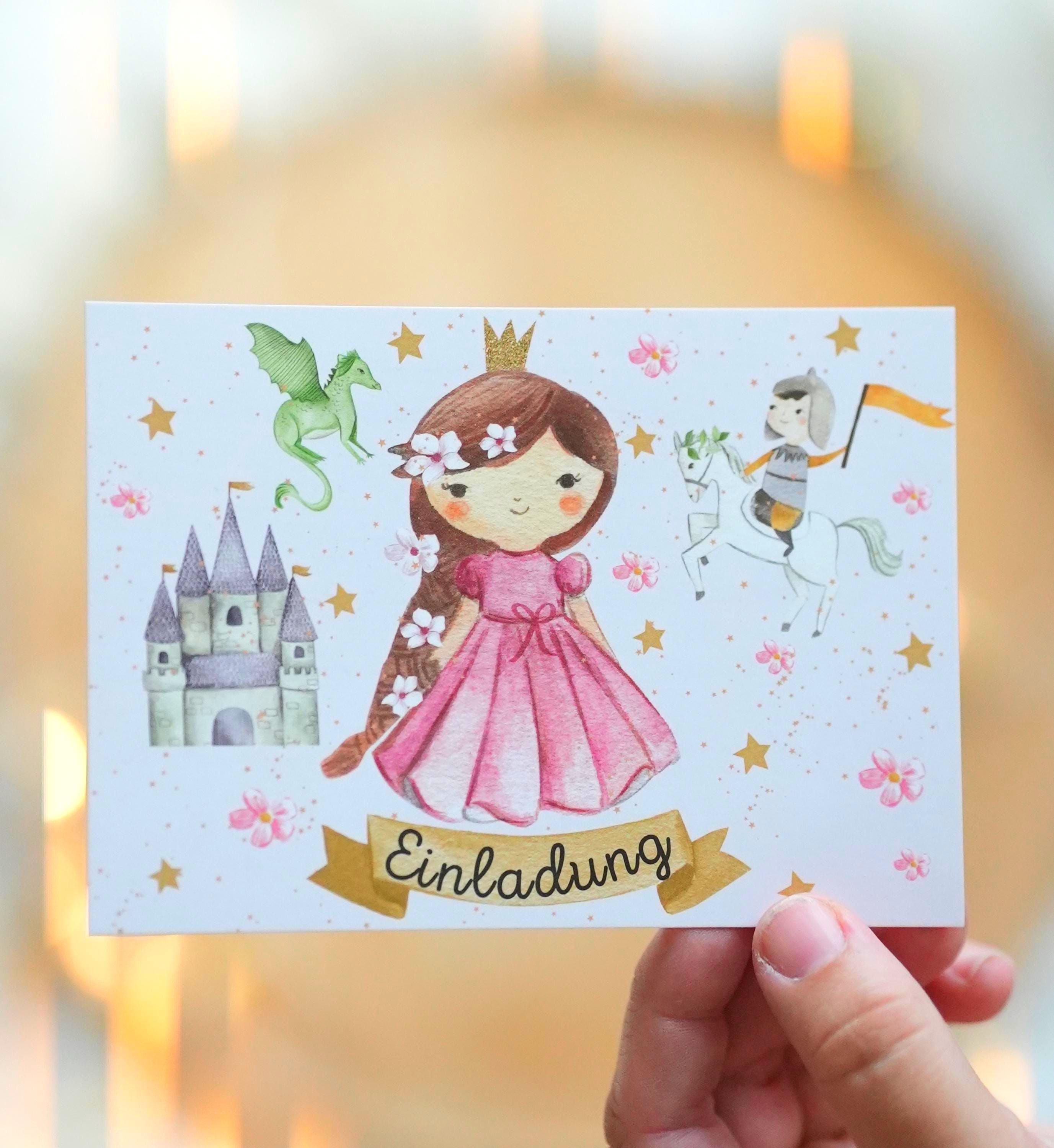 Einladungskarten Prinzessin Ritter Drache – 8 Karten geburtstag DIN A6 – Schloss & Märchenmotiv – beschreibbar, liebevoll illustriert – Invitations