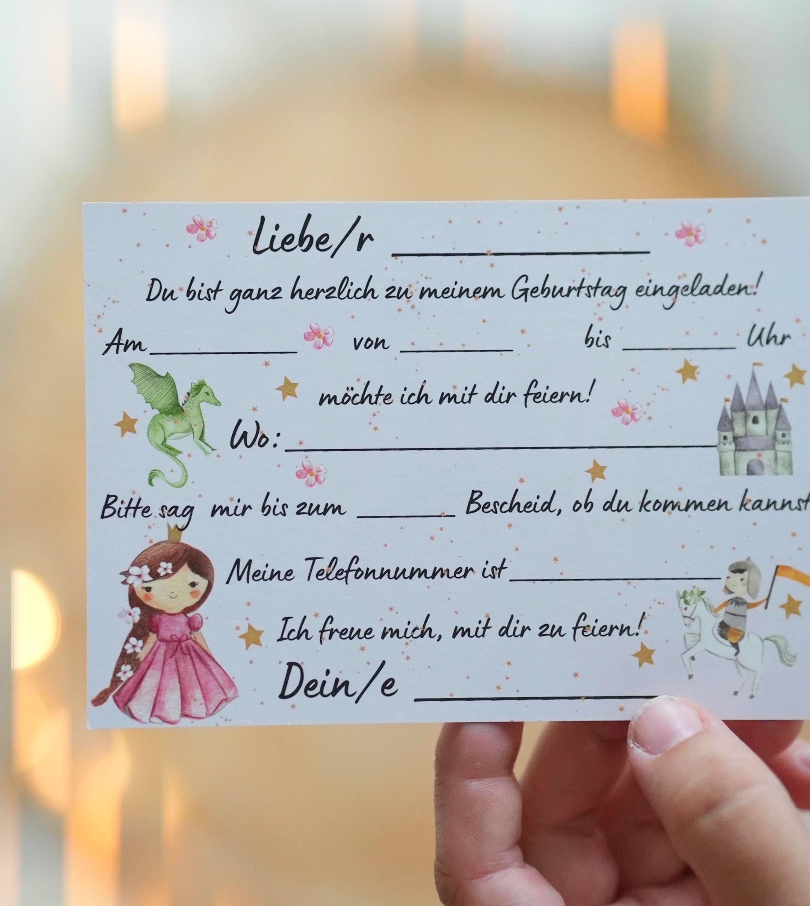 Einladungskarten Prinzessin Ritter Drache – 8 Karten geburtstag DIN A6 – Schloss & Märchenmotiv – beschreibbar, liebevoll illustriert – Invitations