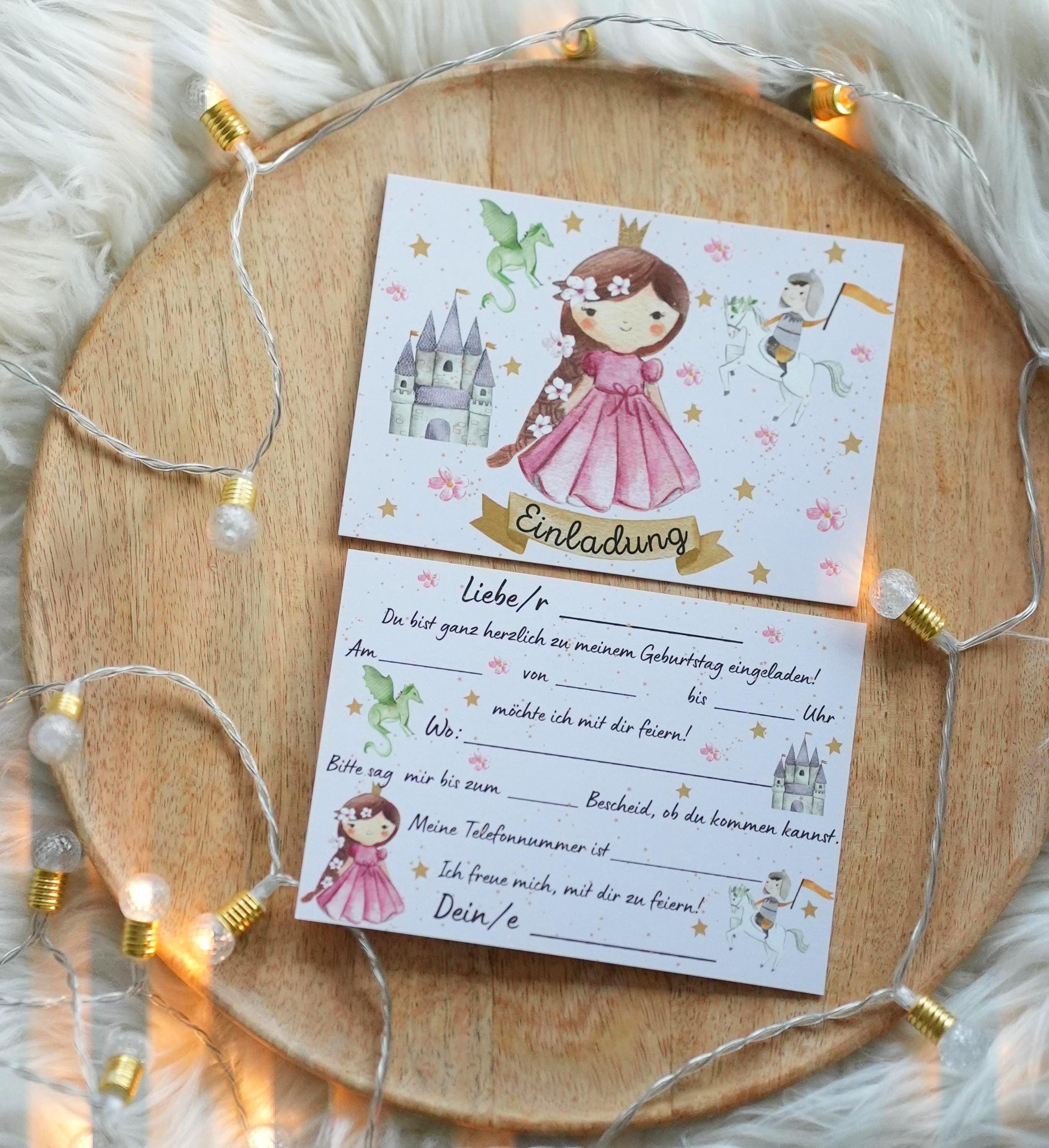 Einladungskarten Prinzessin Ritter Drache – 8 Karten geburtstag DIN A6 – Schloss & Märchenmotiv – beschreibbar, liebevoll illustriert – Invitations