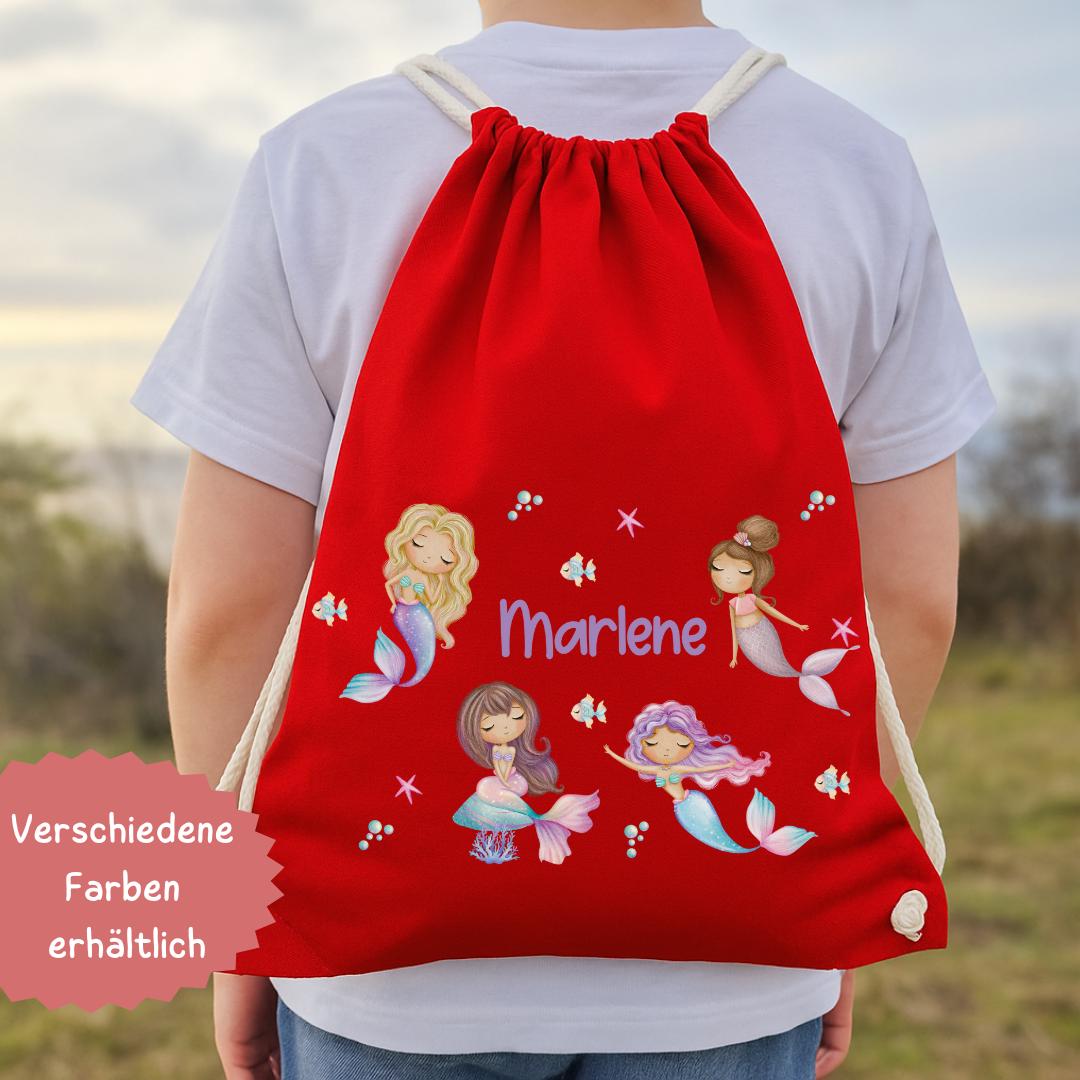 Turnbeutel mit Namen Meerjungfrau – garten Wechselwäschebeutel – personalisierte Tasche rosa, blau, beige – Team Sports & Gym Bags