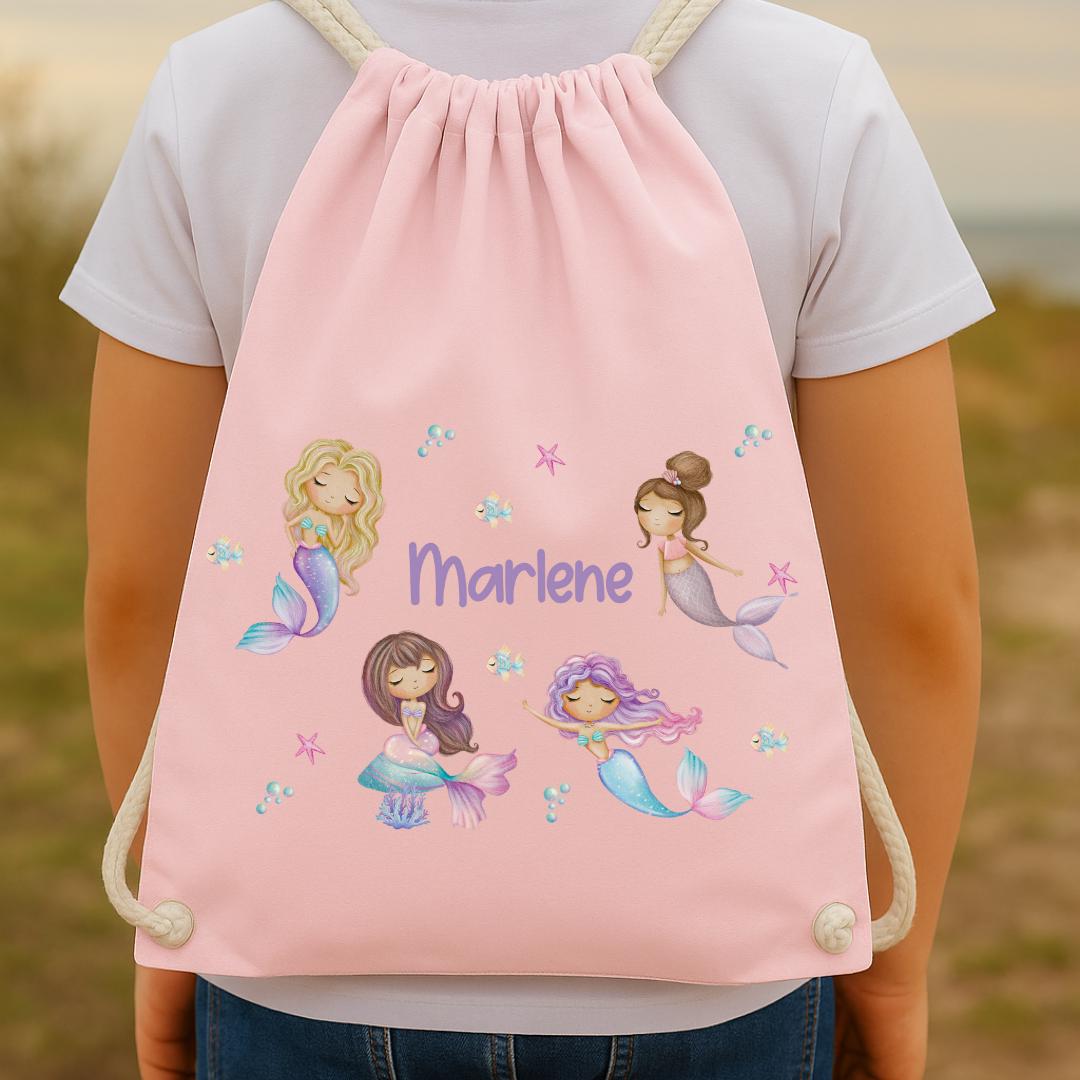 Turnbeutel mit Namen Meerjungfrau – garten Wechselwäschebeutel – personalisierte Tasche rosa, blau, beige – Team Sports & Gym Bags