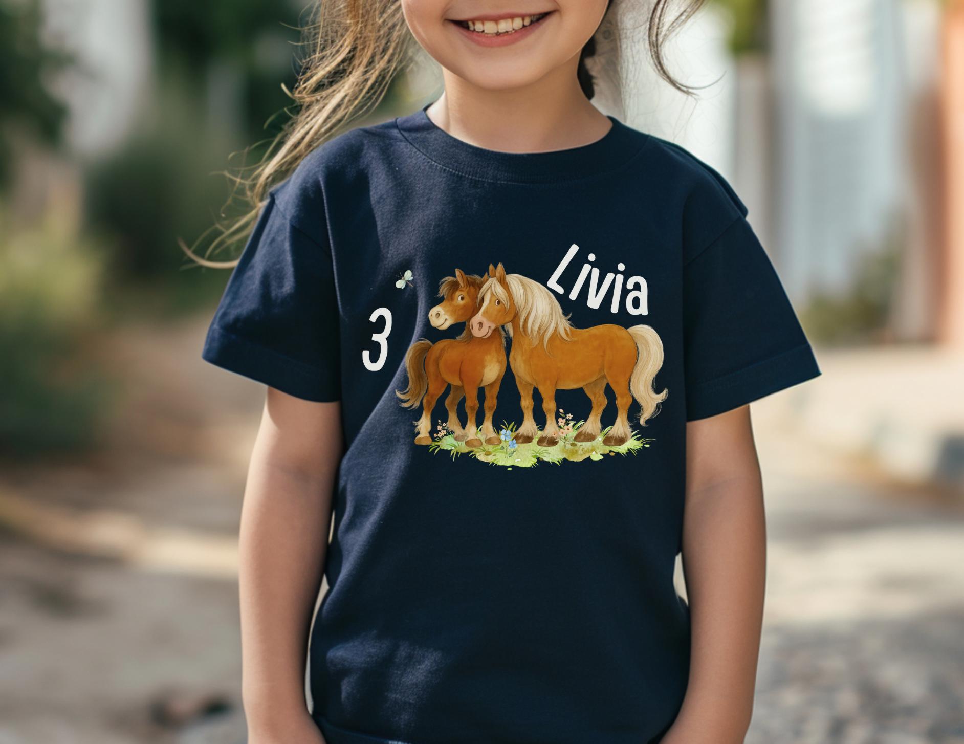 Geburtstagsshirt Pony personalisiert – mit Name & Alter – Pferde Shirt 2–6 Jahre – Geschenk Kita Start – T-shirts